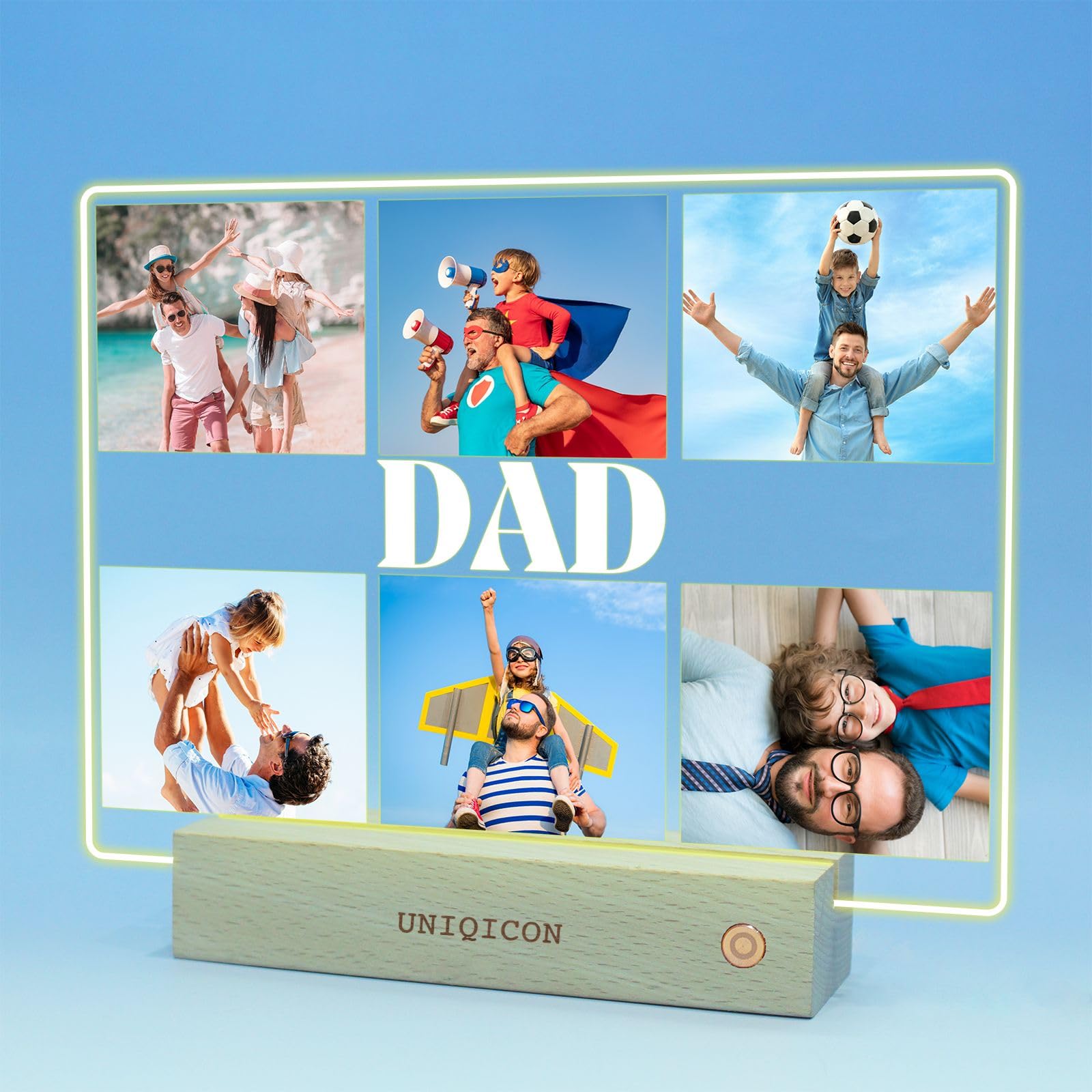 uniqicon Dad Birthday Gifts from Daughter Son, Presents for Daddy with Kids Wife, Dads Photo Frame Plaque Present, Personalised Fathers Day, First Unique Cool Photos Gift for Papa
