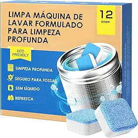 Pastilhas para Limpeza de Máquina de Lavar Roupas – Kit com 12 Unidades | Limpa Máquina Eficiente para Tampa Frontal e Superior
