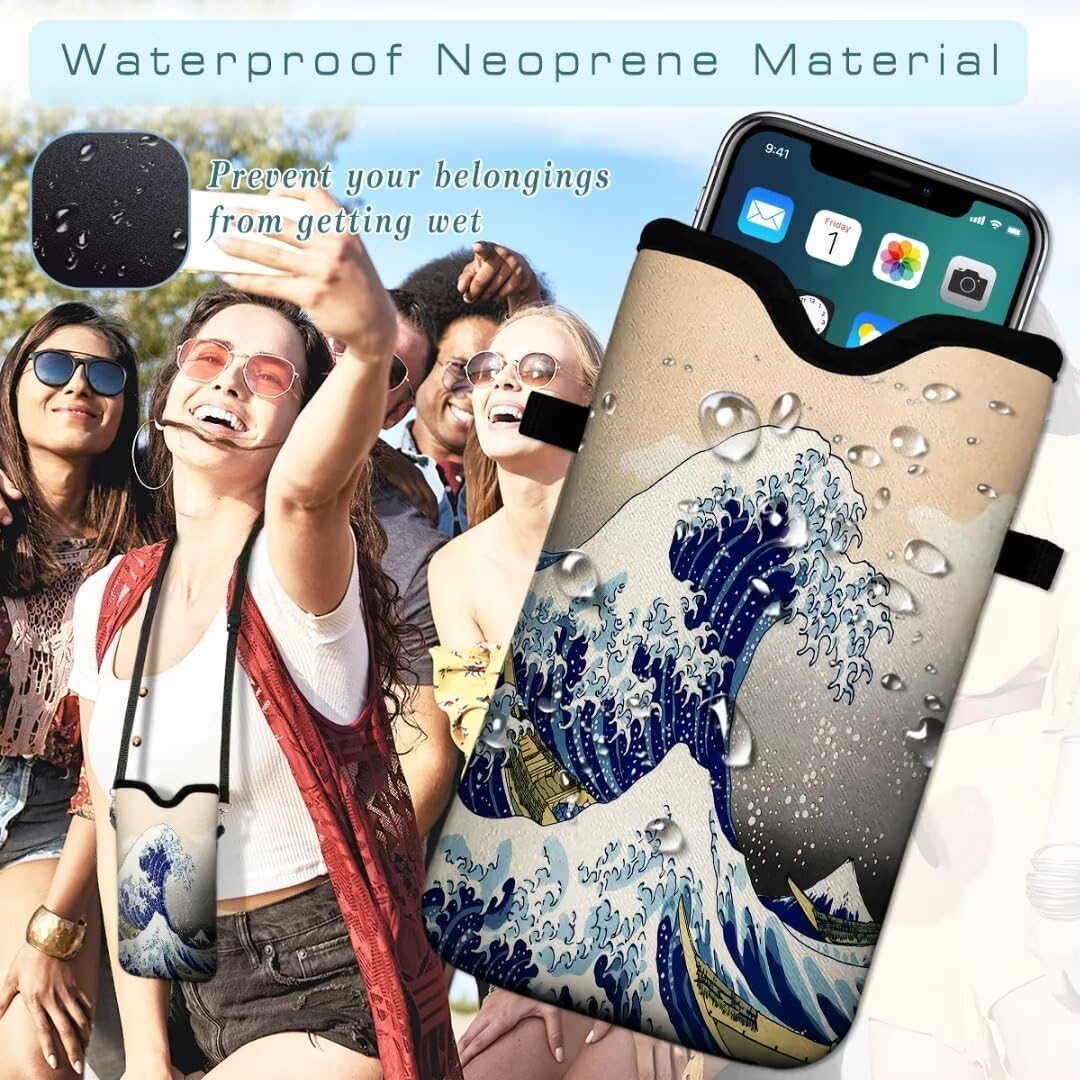 Cell Phone Sleeves Bag Case Crossbody Neoprene Holder Lanyard Phone Pouch for Women Men 7.5 X 4.5 Inches - Sea Waves - Image 6