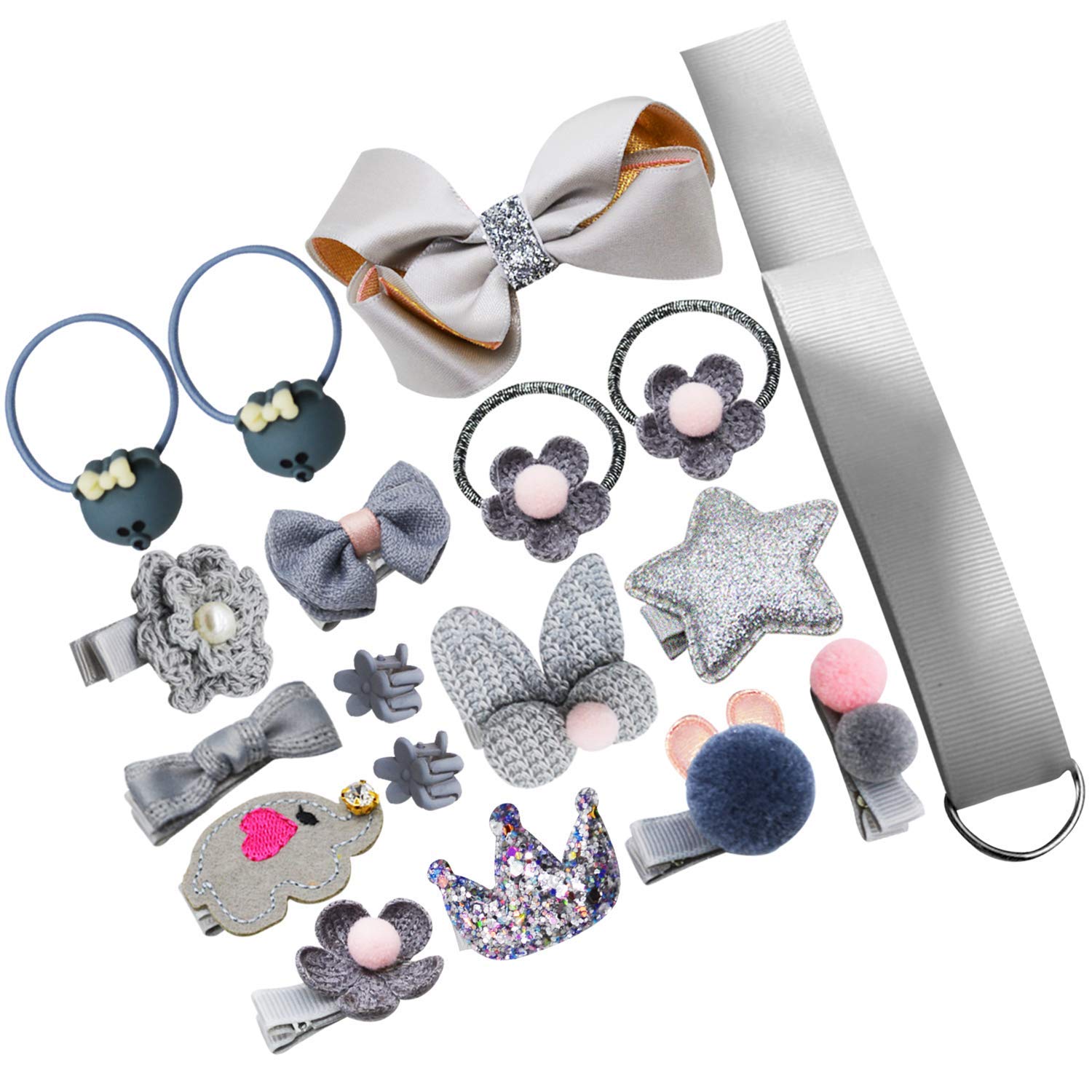 BEMBIKASet of 18 Hairclips Hairpins Headwear Accessories for Girls Best Birthday Gift (Grey)