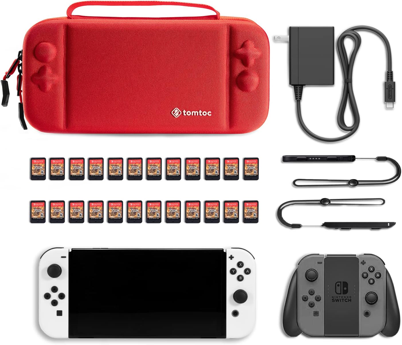 Exclusive Discount 90% Price tomtoc Carrying Case for Nintendo Switch/OLED Model, Large Travel Switch Case with 24 Game Cartridges Compatible with Switch Console and Pro Controller, Protective Portable Carry Case with Stand, Red
