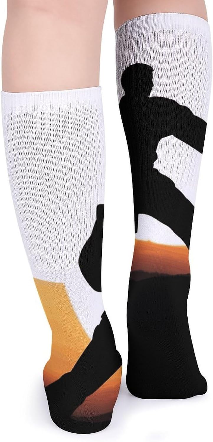 Breathable Crew Sock, Moisture Wicking, Athletic Calf Socks, Cozy | Karate Silhouette Compression Socks for Women Men, Lightweight High Work Socks for Business, Casual