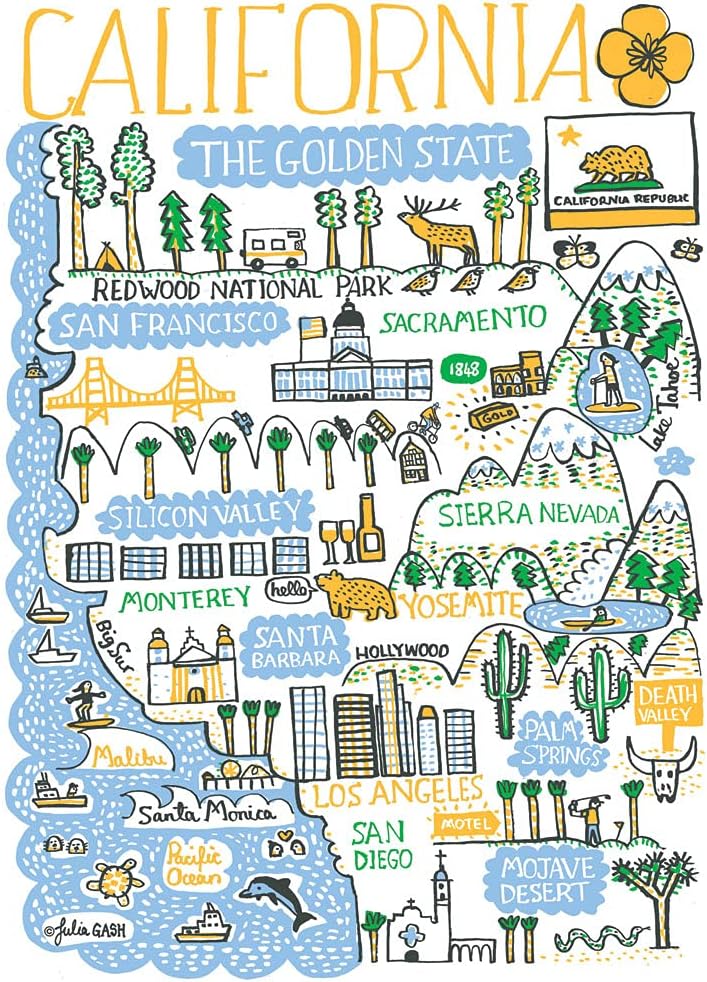 Statescapes California Kitchen Towel - 100 Percent Cotton Kitchen Dish Towel, One Size (T2953)