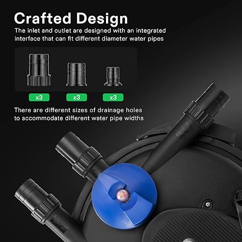 Miniatura 4 de Filtro de estanque de presión biológica, hasta 2100 galones, sistema de filtro de estanque con práctica manija de manivela de limpieza para jardín,