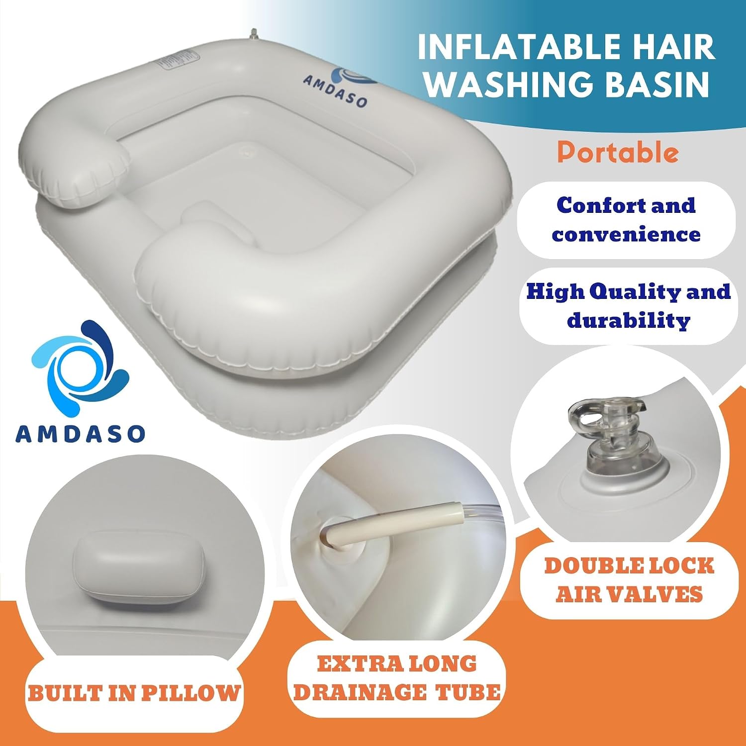 AMDASO Portable Hair Washing Station, Inflatable Shampoo Basin | Locs Detox Tub, Portable Shampoo Bowl, Inflatable Wash basin, Hair washing basin for bedridden, Dreadlock accessories