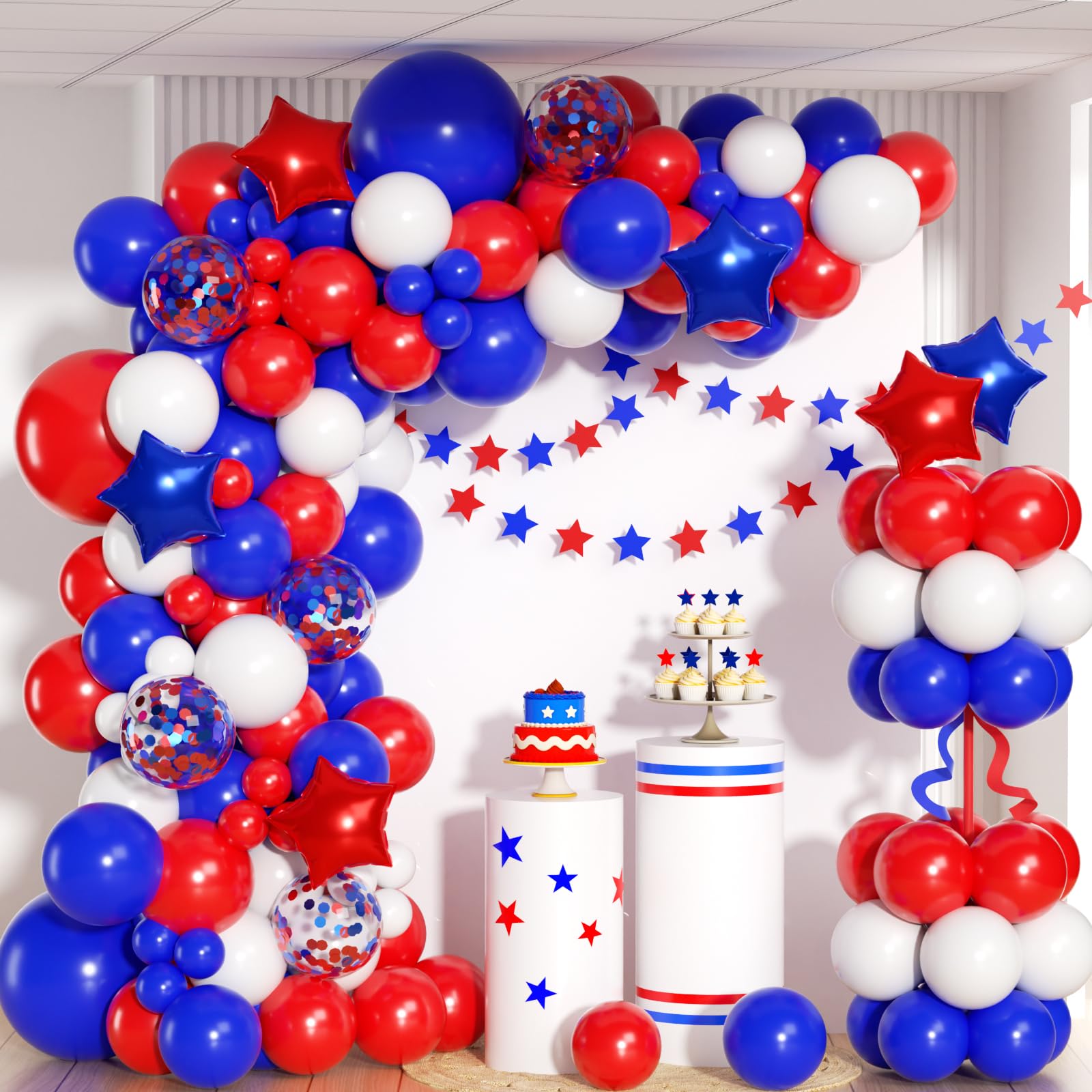 Photo 1 of 132pcs Red White and Blue Balloon Arch Kit with Royal Blue Confetti 4th of July Balloons for Fourth of July Birthday Party Decorations