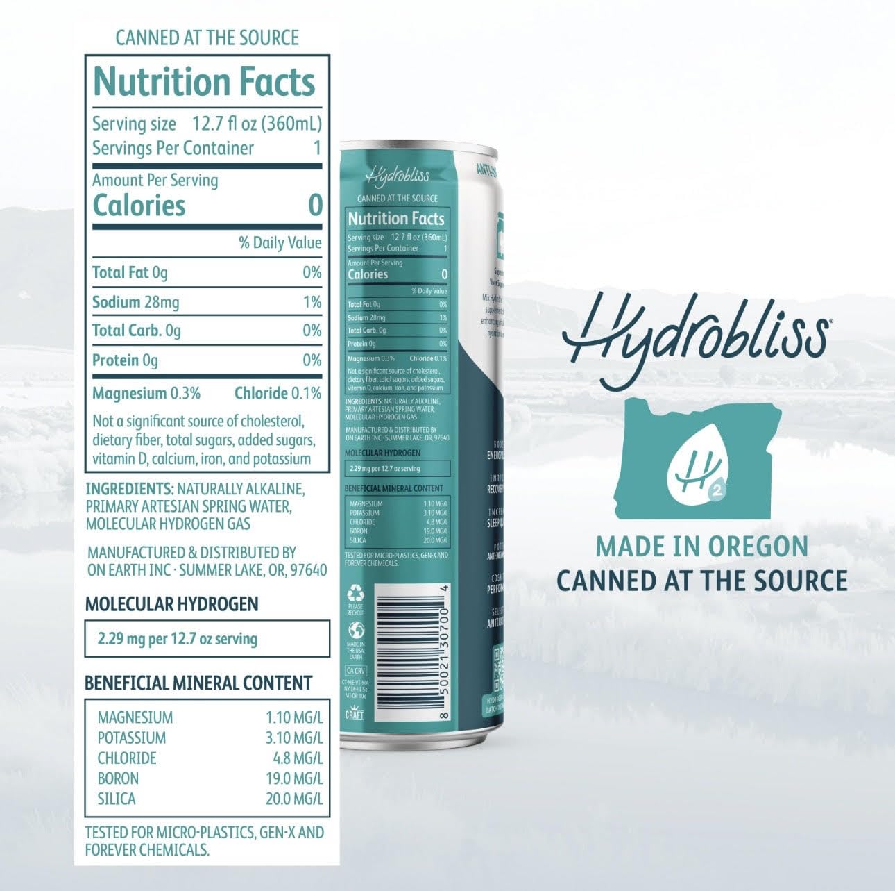 Hydrobliss® Virgin Hydrogen Water - Case of 12 BPA-Free Cans