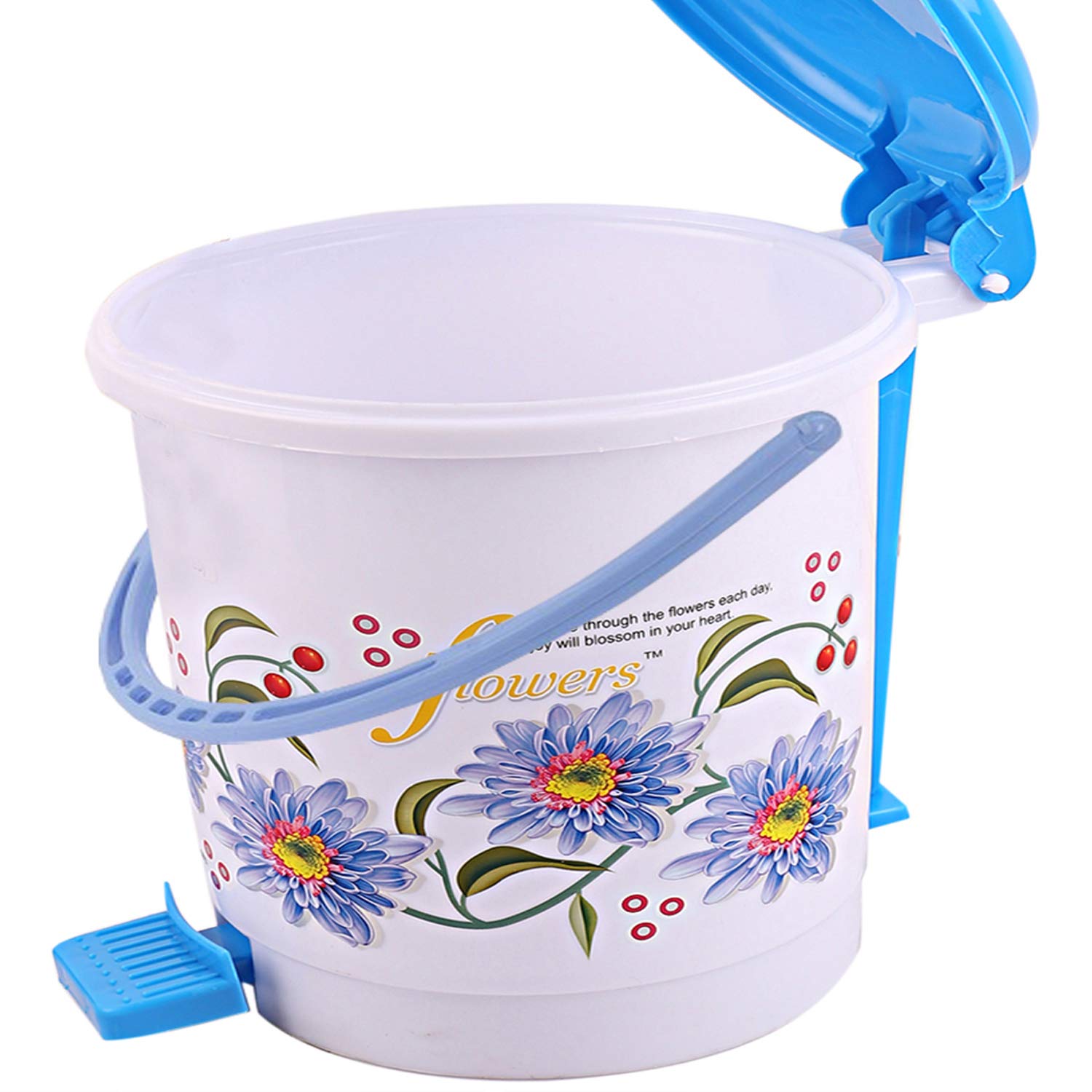 Kuber Industries Floral 2 Piece Plastic Step-On Dustbin Set, 10
