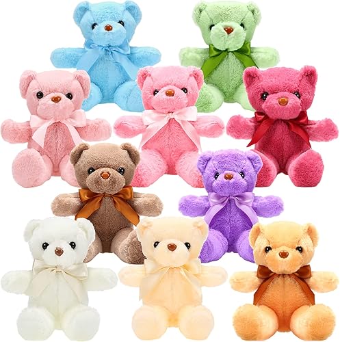 Skylety 10 Piezas Osos de Peluche a Granel Animales de Peluche Suaves Osos de Regalo con Lazo de Cinta para Cumpleaños Boda Baby Shower Favor de