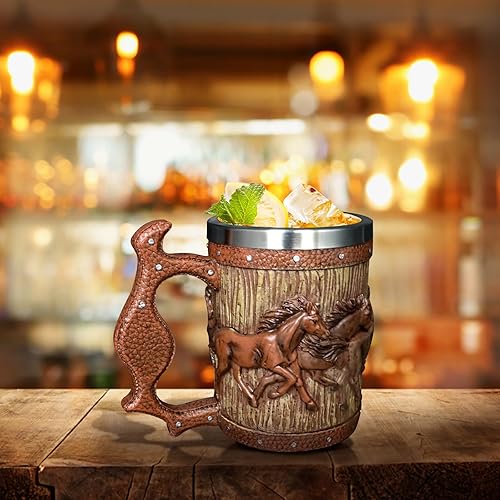 Vista 6 de Taza de cerveza de barril de madera, taza de acero inoxidable de 20 onzas, taza de café, caballos, regalos para mujeres y hombres, regalo