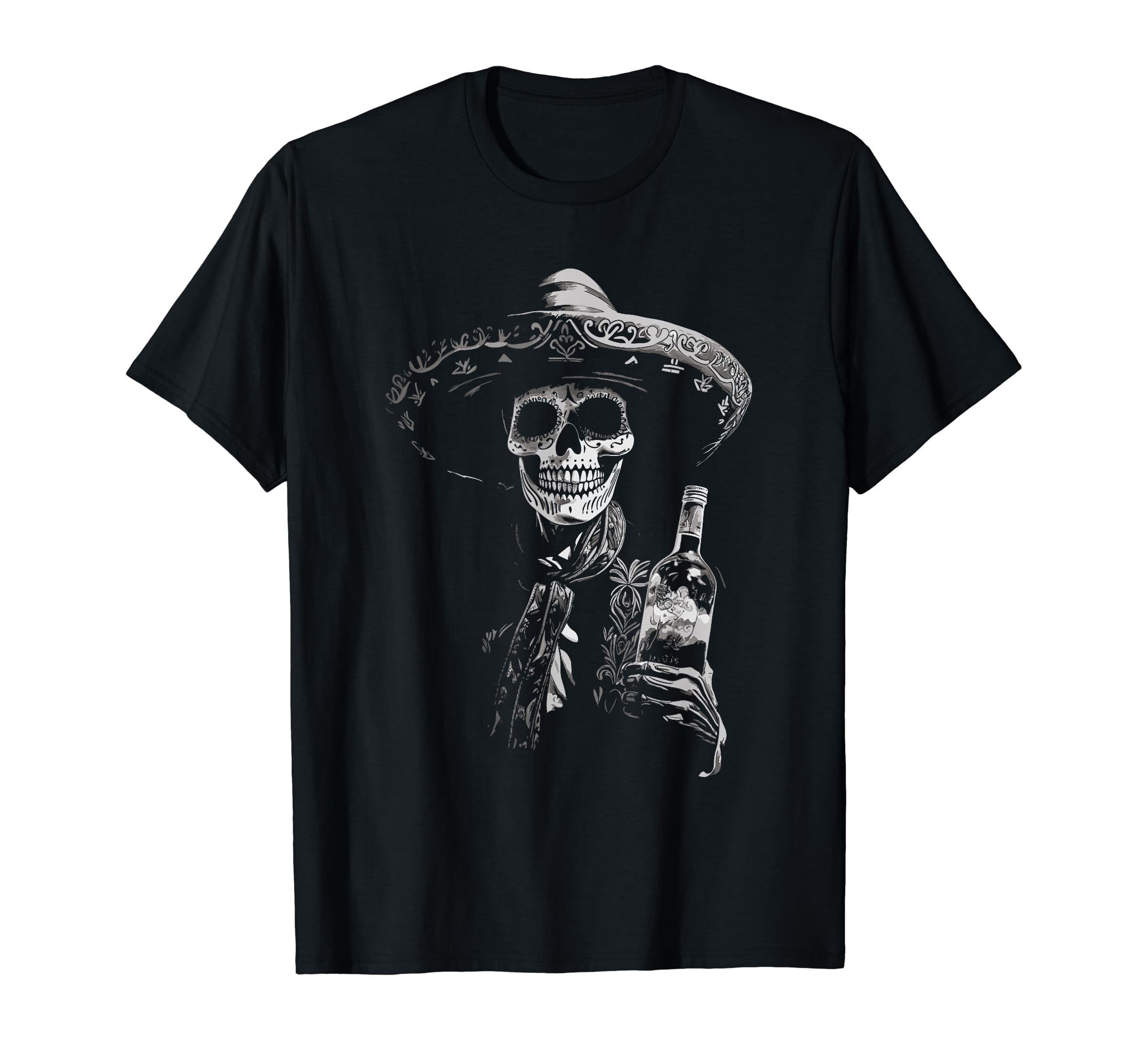 Skeleton Charro Day of Dead GiftsVintage Skeleton Tequila Mexico Dia De Los Muertos Mexican T-ShirtOEKO-TEX STANDARD 100