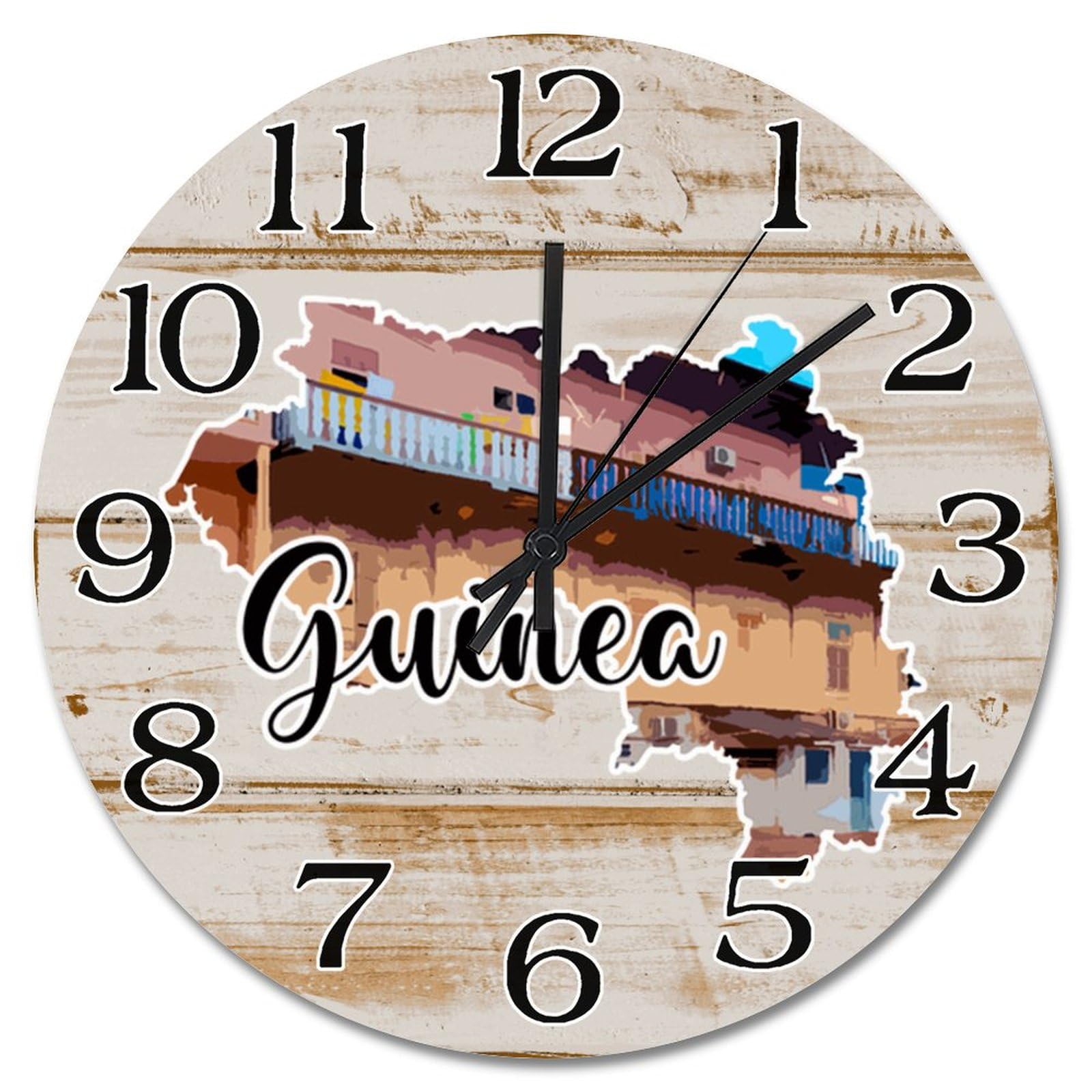Horloge murale de voyage Guinée grand format en bois pour déco de maison