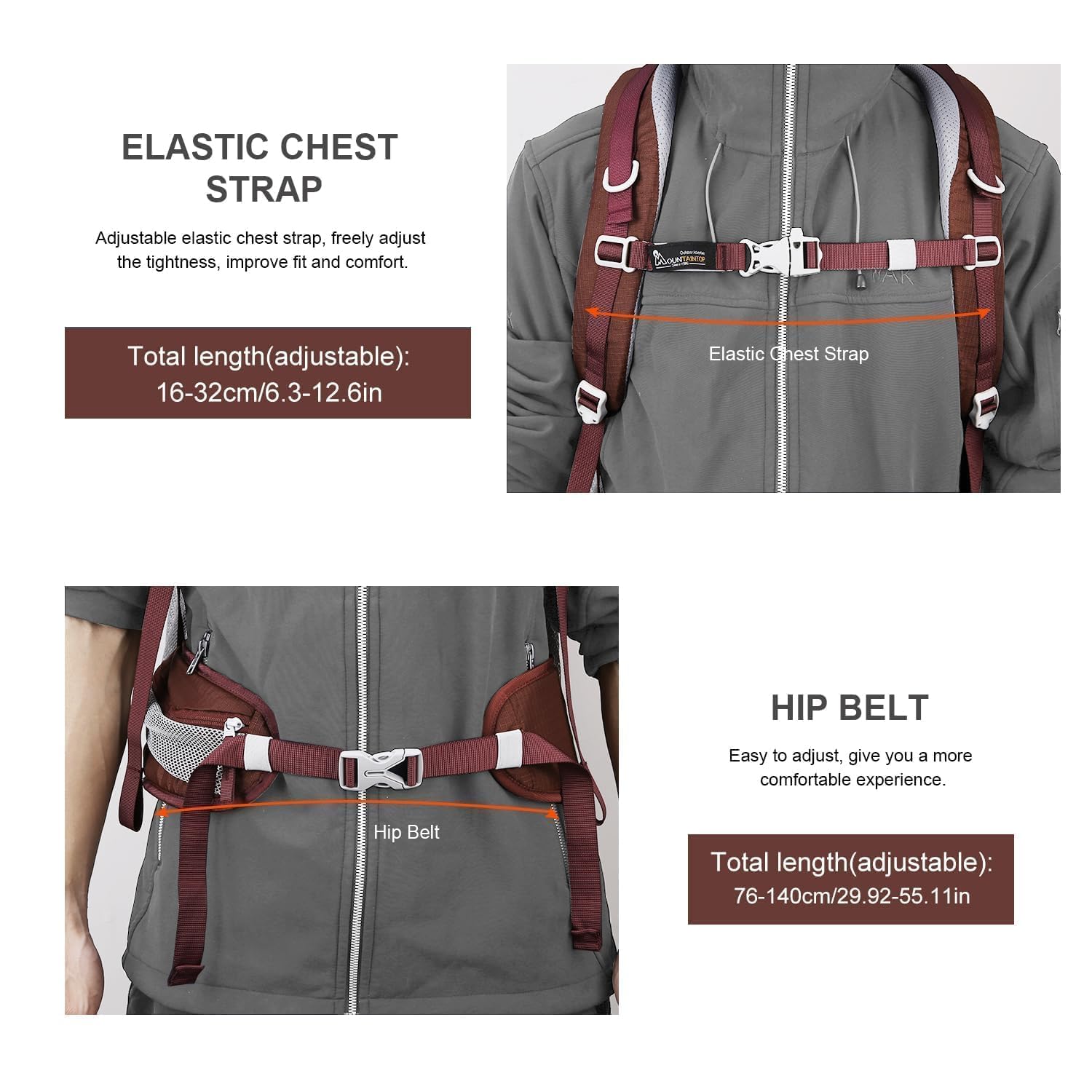 MOUNTAINTOP Mochila de senderismo de 40 litros Mochila de montaña para mujer y hombre Mochilas de viaje impermeable con cubierta de lluvia para senderismo alpinismo camping