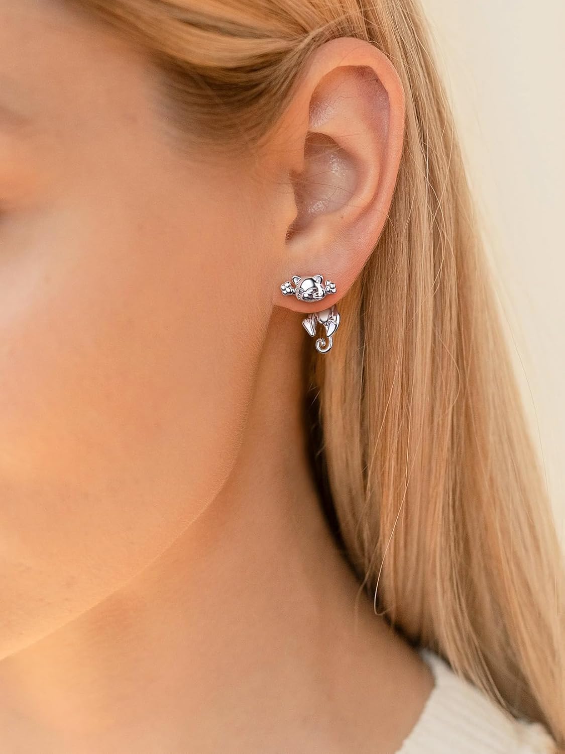 925 Silver Cute Pig/Panda Bear/Dog/Cat Earrings Stud Solid Sterling Jewelry " Kiss me Hug Me" 3D Kitten Earring