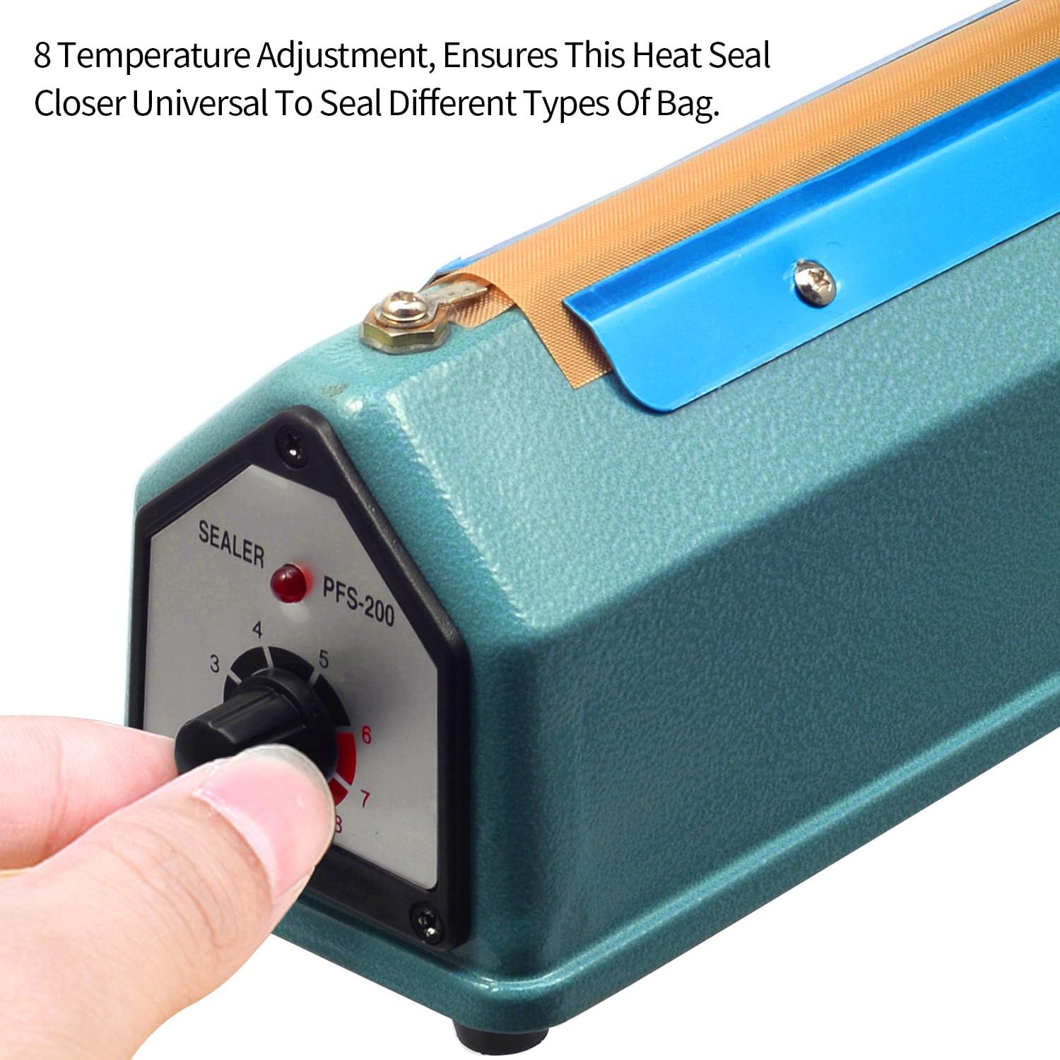 Weekly Top Sale 8 inch 200mm Impulse Bag Sealer, Manual Bag Sealer Heat Seal Closer, Adjustable Timer Electric Heat Seal Closer Packaging Sealer with 2 Free Replacement Kit, Blue
