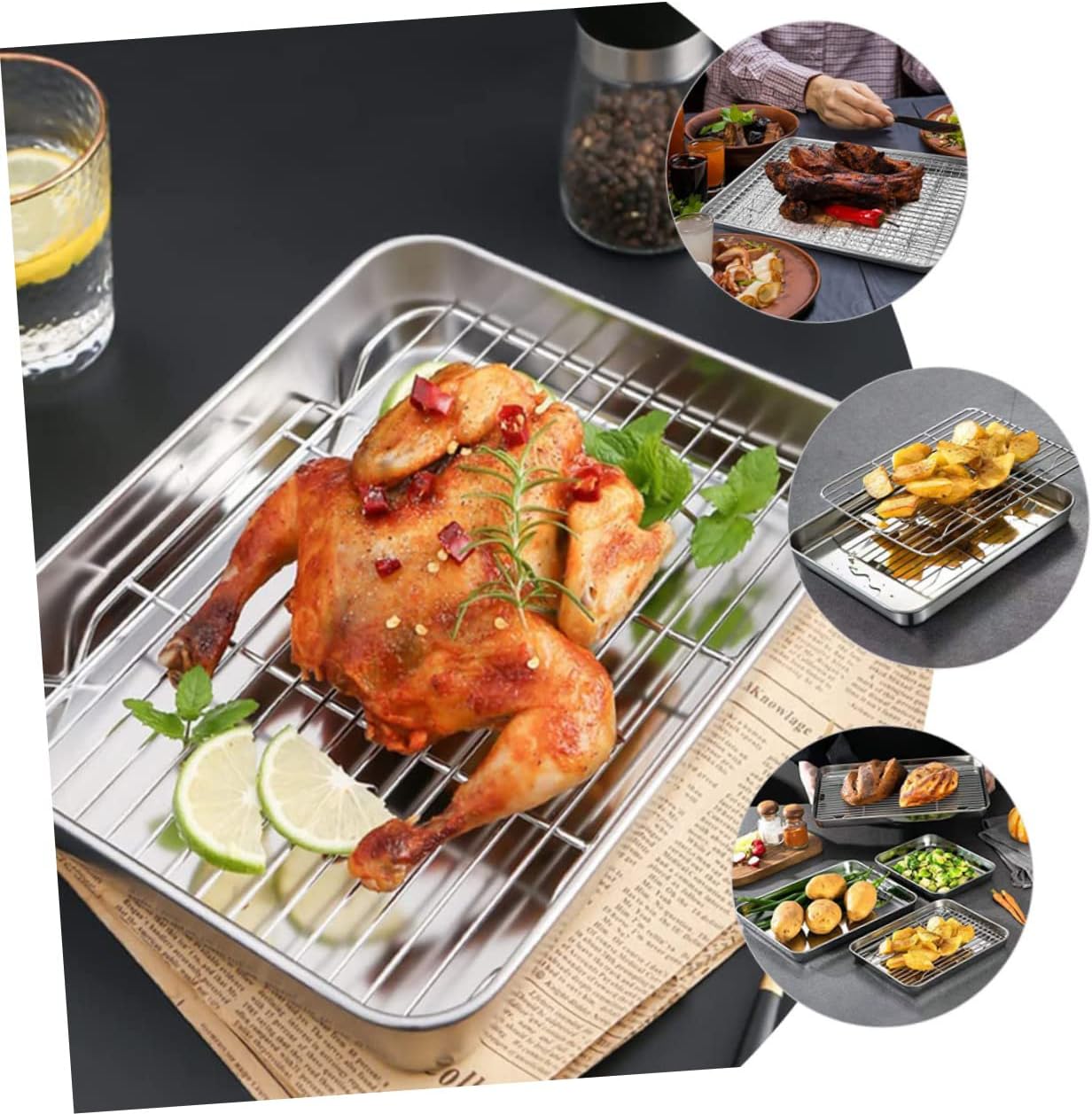 1set Baking Tray Multi-function Rack Non-stick Camping Accessory for Roasting Baking Desserts and Cooking Meat Easy to Clean and Dishwasher