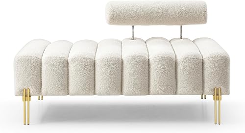 Vanress Sofá moderno sofá biplaza, banco tapizado con patas doradas y respaldo ajustable, sofás pequeños rectangulares de sherpa para sala de estar,