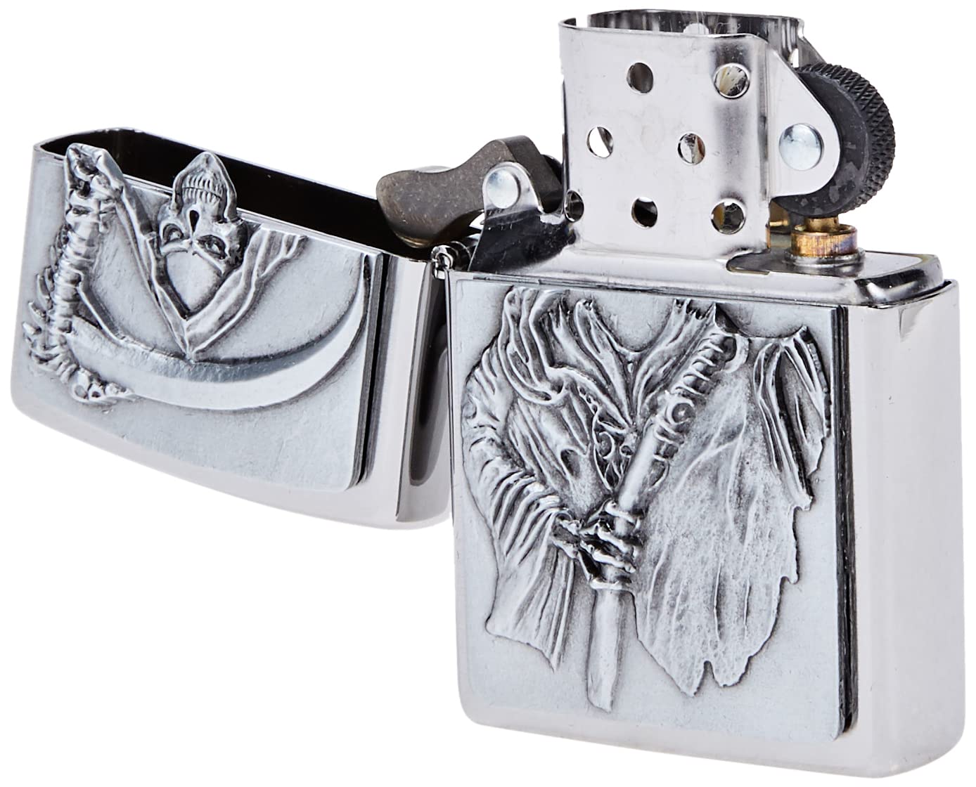 Zippo Briquet tempête – Malédiction du Faucheur, Chrome brossé, emblème – Rechargeable – Réutilisable – Design Coupe-Vent – Boîte Cadeau – Fabriqué aux États-Unis