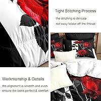 Vista 5 de Rose Comforter Set King Black Red Bedding Set Striped Floral Bedding for Women Aesthetic Comforter with 2 Pillowcases, Ultra Soft Lightweight 3Pieces