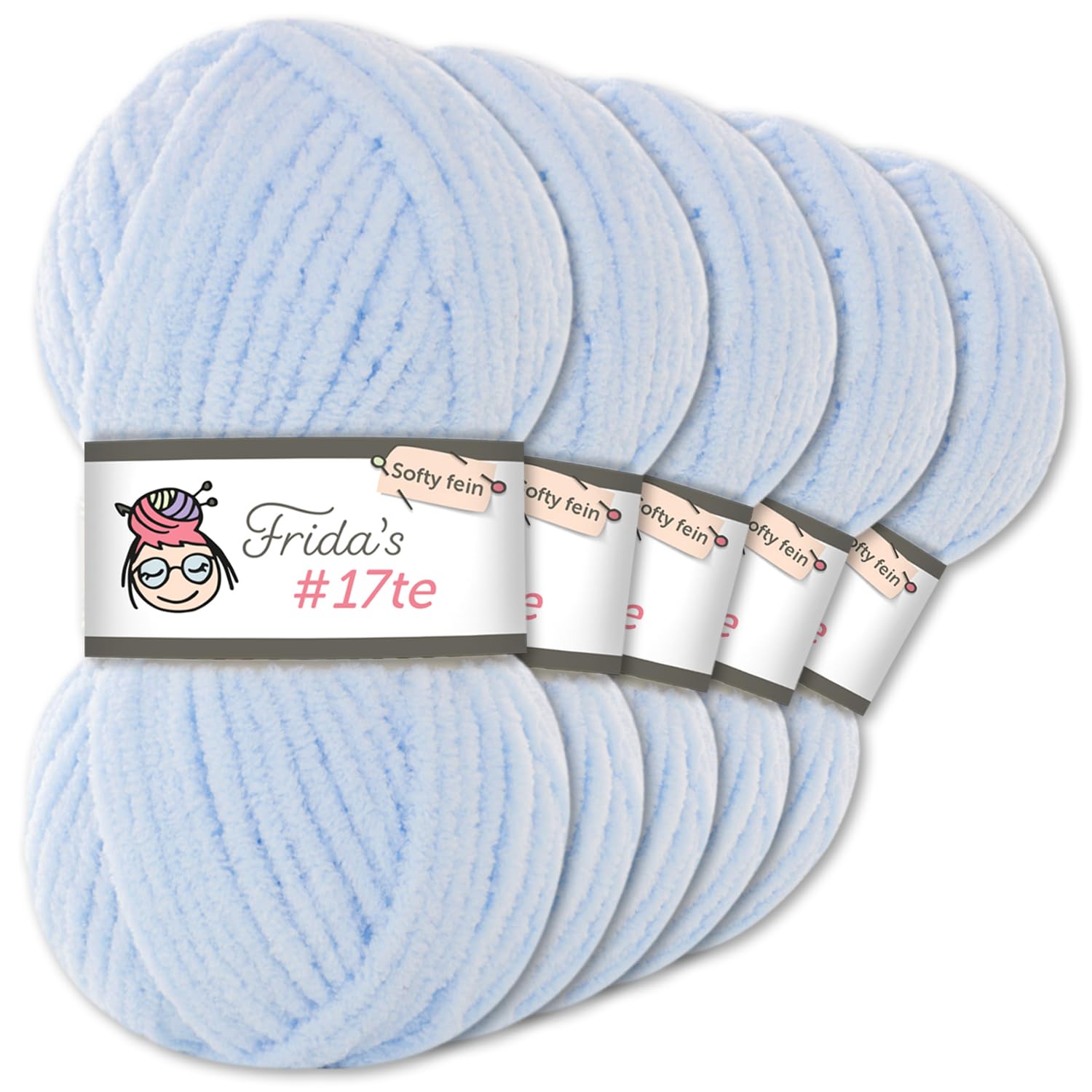 Frida's #Zweite Wolle – Chenille Garn, 5 X 100g Babyblau, Für Amigurumi & Strickprojekte
