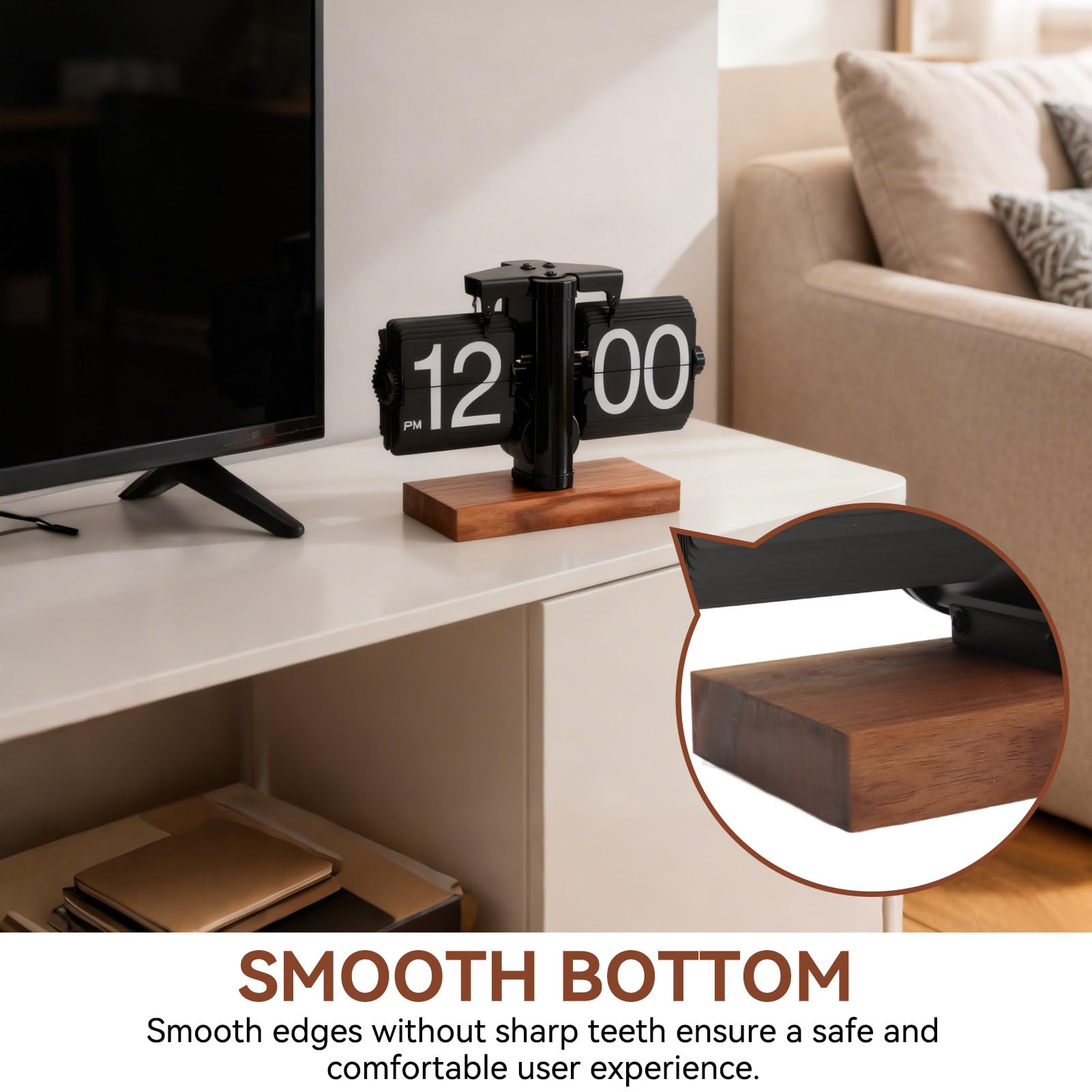 HERCHR Reloj con Tapa, Reloj De Escritorio con Tapa Retro, Reloj Mecánico Digital con Tapa hacia Abajo, Reloj De Mesa con Tapa Automática, Reloj Mecánico con Pilas para Decoración De(Negro Mate)