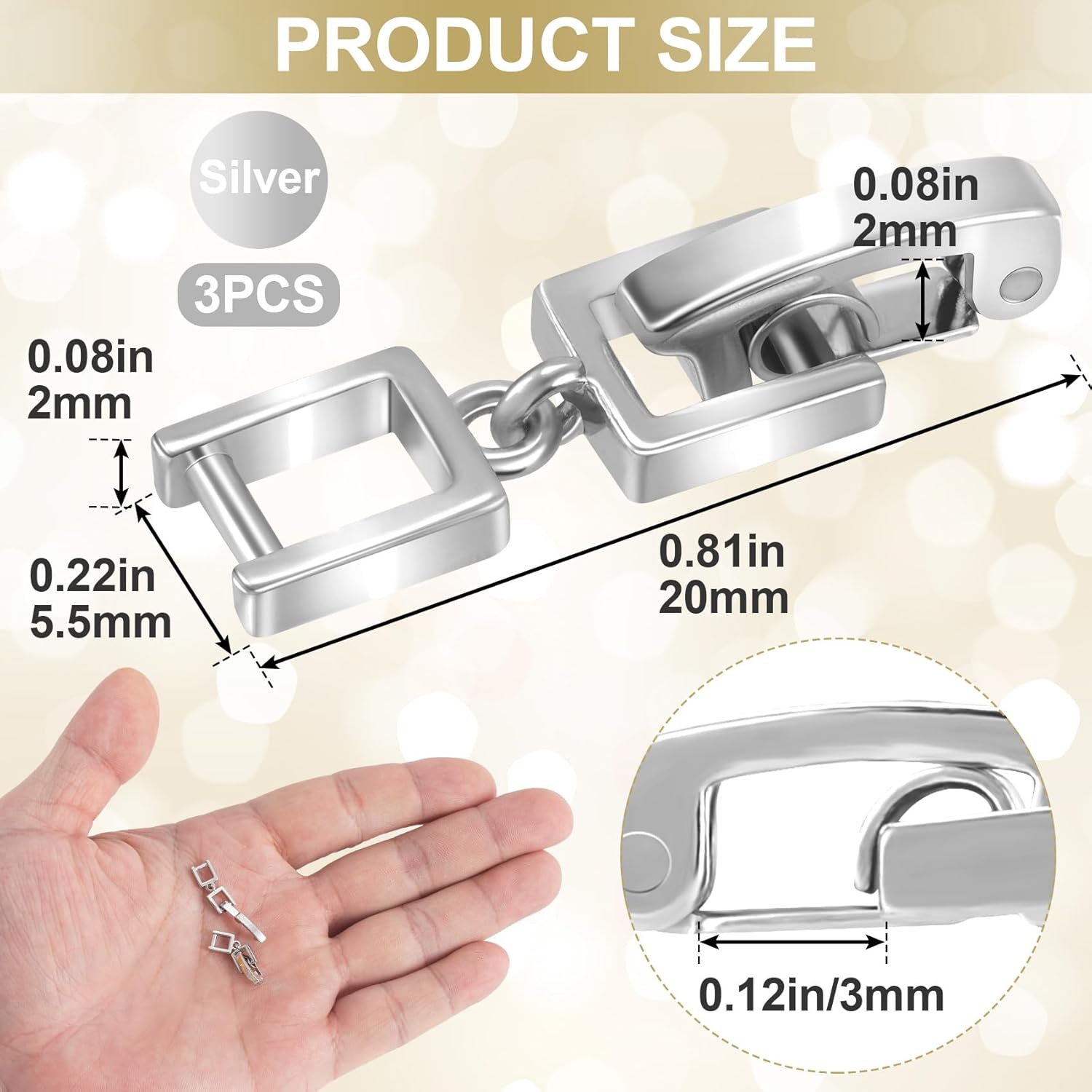 3pcs Necklace Bracelet Extenders, Foldover Watch Band Extension Clasp, Copper Extension Jewelry Clasps for Jewelry Making- Silver - Image 2