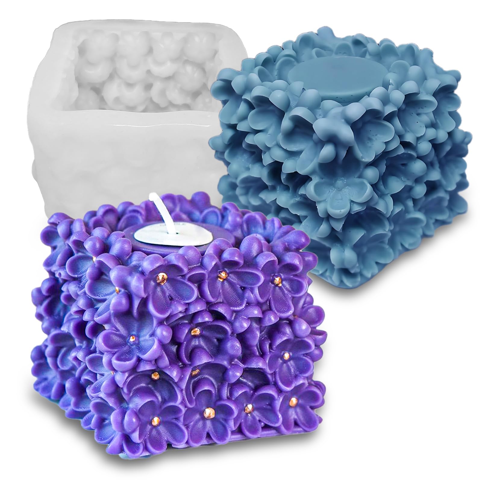 Wehous Unique Flower Candle Molds for Candle Making, 3D Square Hydrangea Flower Silicone Molds for Resin Candle Soap Wax, Floral Silicone Fondant Chocolate Cake Decor Molds DIY Craft Home Decor-image-42