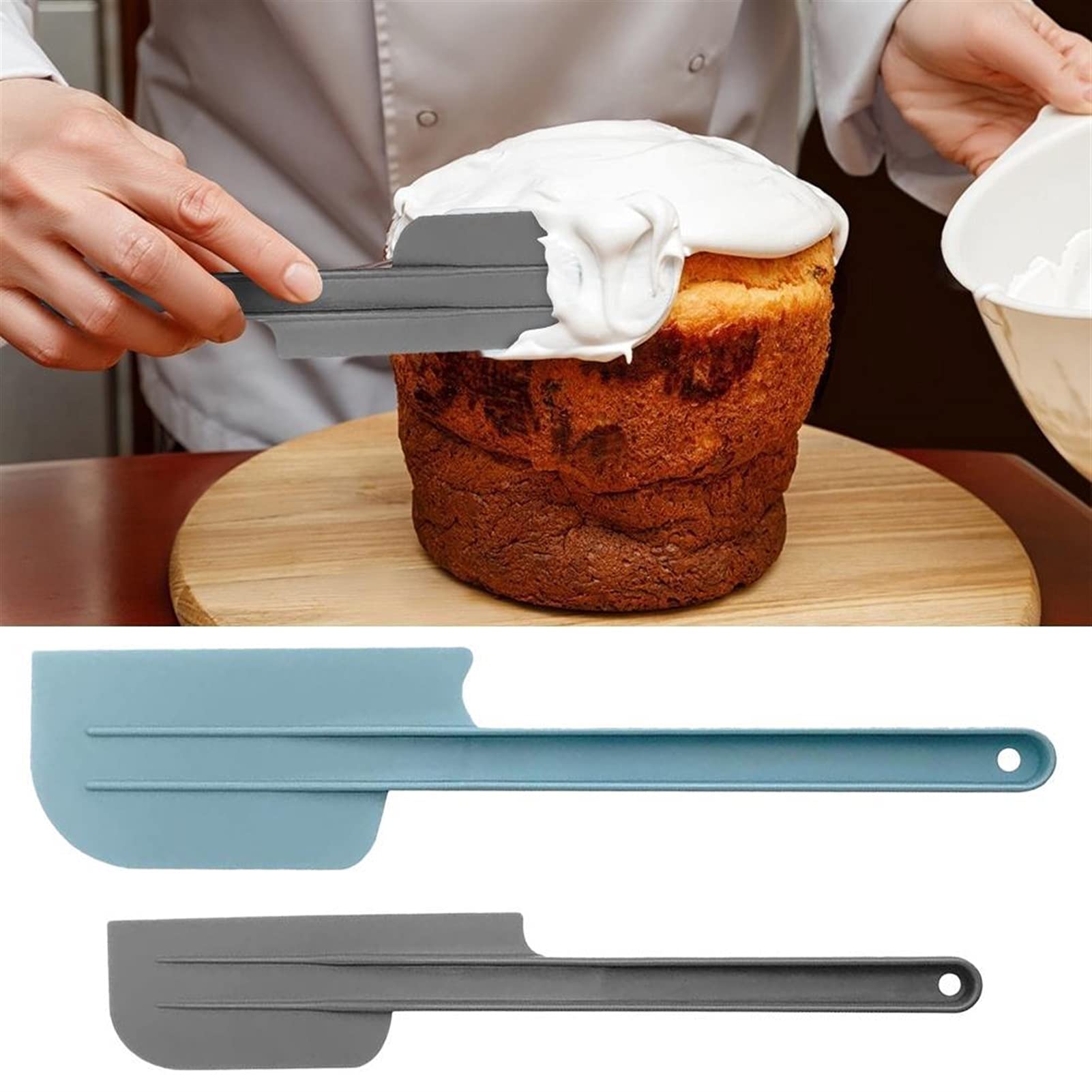 Espatula Cocina Espátula de plástico de 2 Piezas Crema de manija Suave Espátula Decoración de Pastel de espátula Espátulas de Cocina para cocinar, Hornear y Mezclar Espatula Reposteria