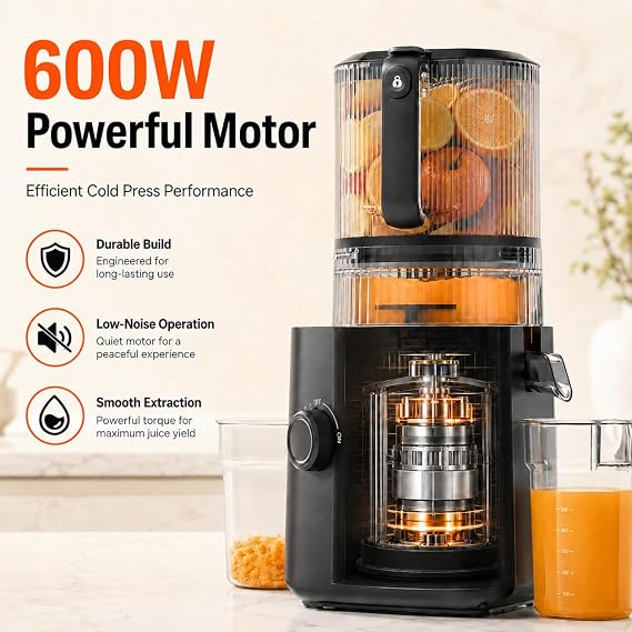 Aobosi 3-in-1 Juicer Machines, 6.5 Oversized Wide Feed Chute for Whole Fruits & Vegetables, 600 Max Cold Press Juicer with Pre-Cutter System, Triple Filtration, 99% Juice Yield