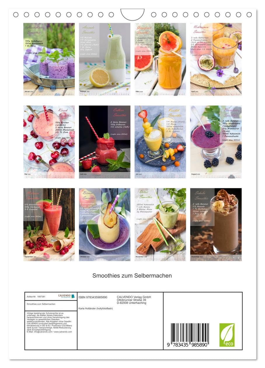 Smoothies zum Selbermachen (Wandkalender 2025 DIN A4 hoch), CALVENDO Monatskalender: Leckere Smoothies mit Rezept (CALVENDO Lifestyle)