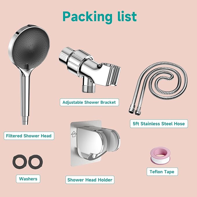 Regadera de Mano con Filtro 6" y 6 Modos de Spray, Alta Presión, Cromo-Negro miniatura 7