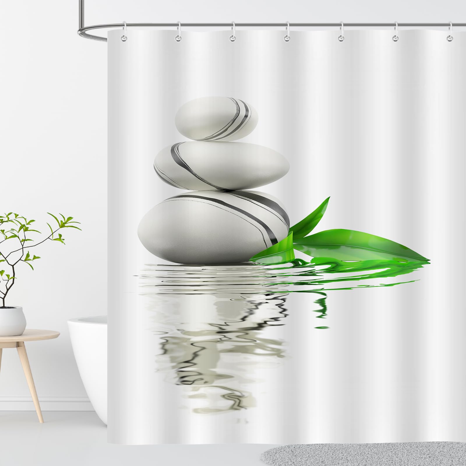Rideau douche anti moisissure 240x200 cm lavable en polyester blanc beige style zen