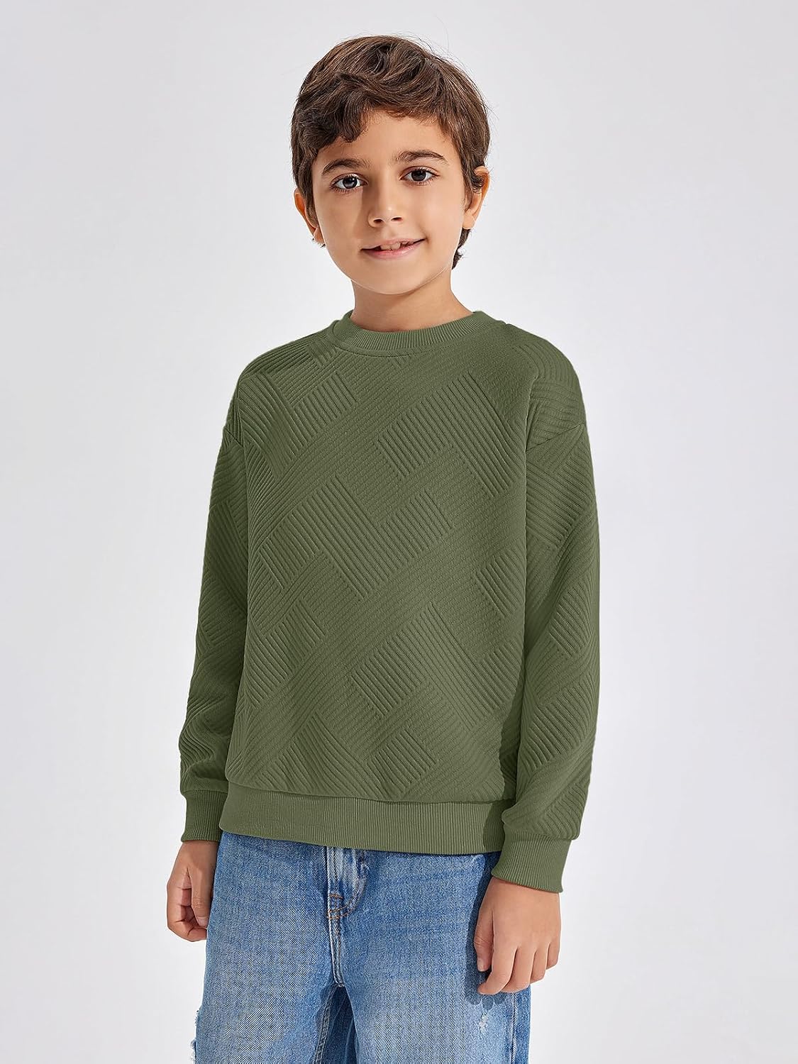 Haloumoning Boys Geometric Texture Sweatshirts Fashion Crewneck Long Sleeve Pullover Shirts 5-14 Years