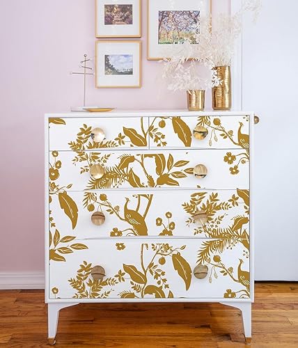 Miniatura 4 de Papel tapiz dorado floral de 17.3 x 197 pulgadas, papel tapiz autoadhesivo con diseño floral dorado y blanco, extraíble, impermeable, para baño,