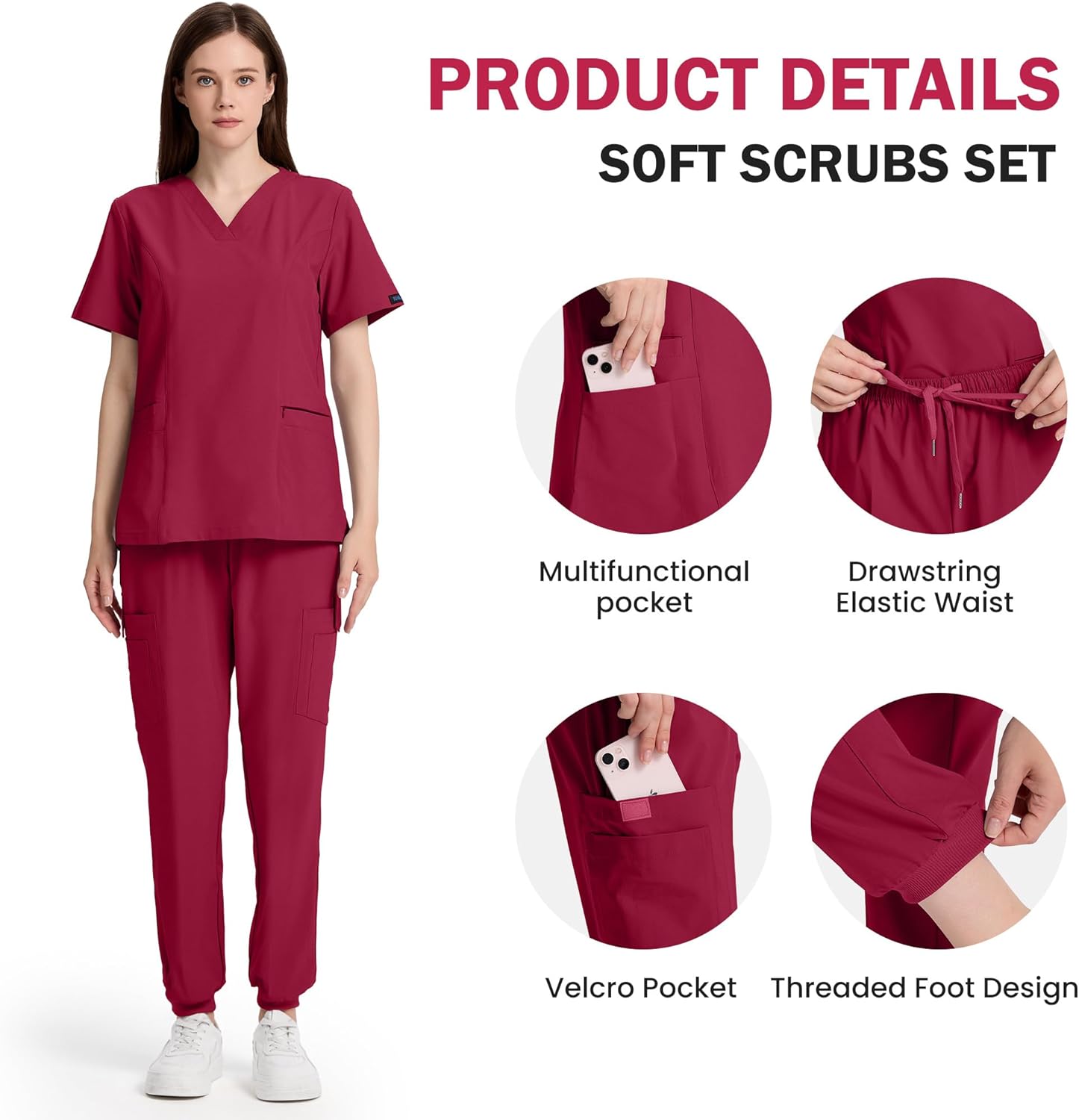 Scrubs for Women Set V-Neck Scrub Top & Jogger Pants with Multi Pocket Stretch Nursing Uniforms - Image 5