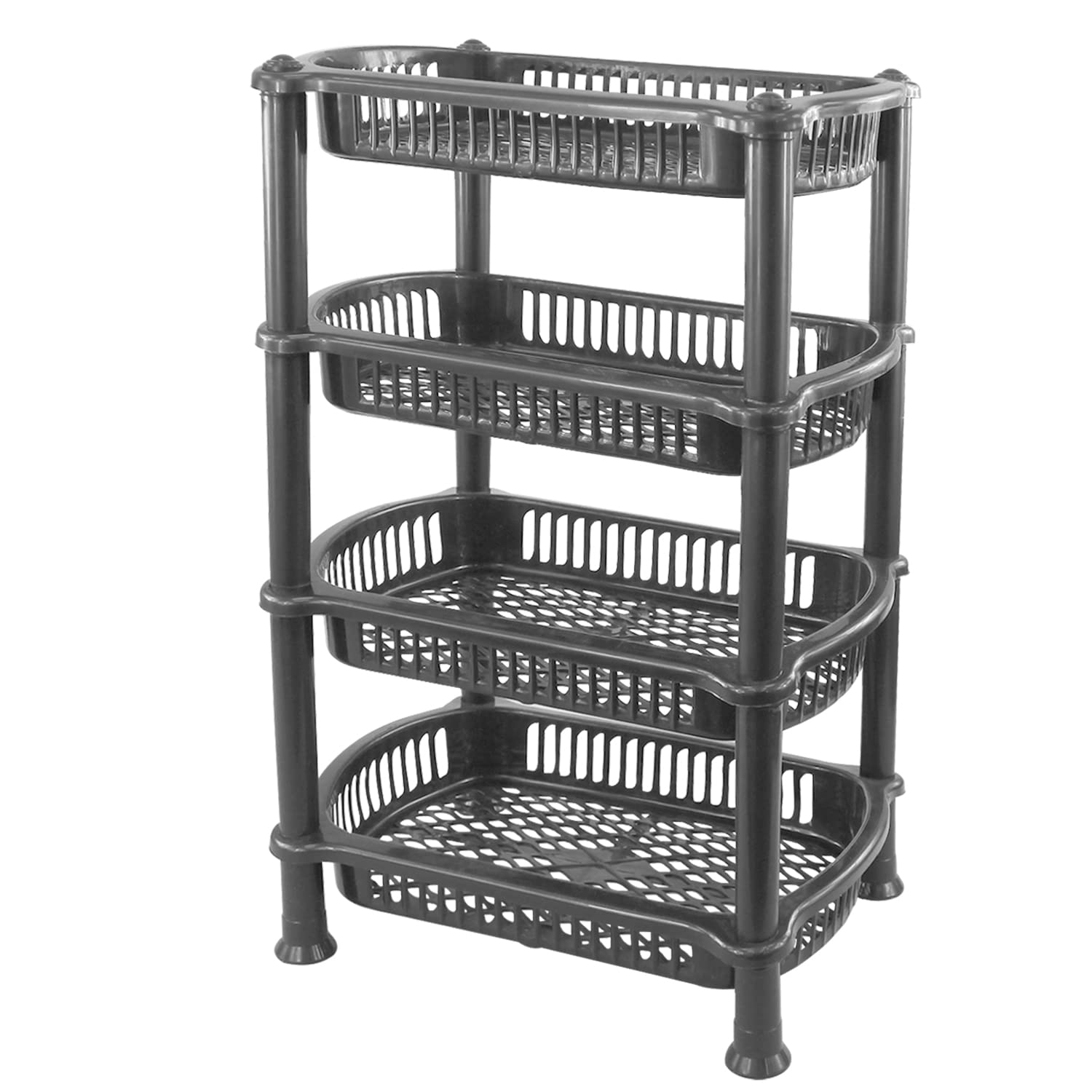 3 or 4 Tier Stacking Baskets Storage Veg Rack Plastic Stackers, Plastic Kitchen Utility Basket, Use in Bathroom, Home, Office (Grey 4 Tier)