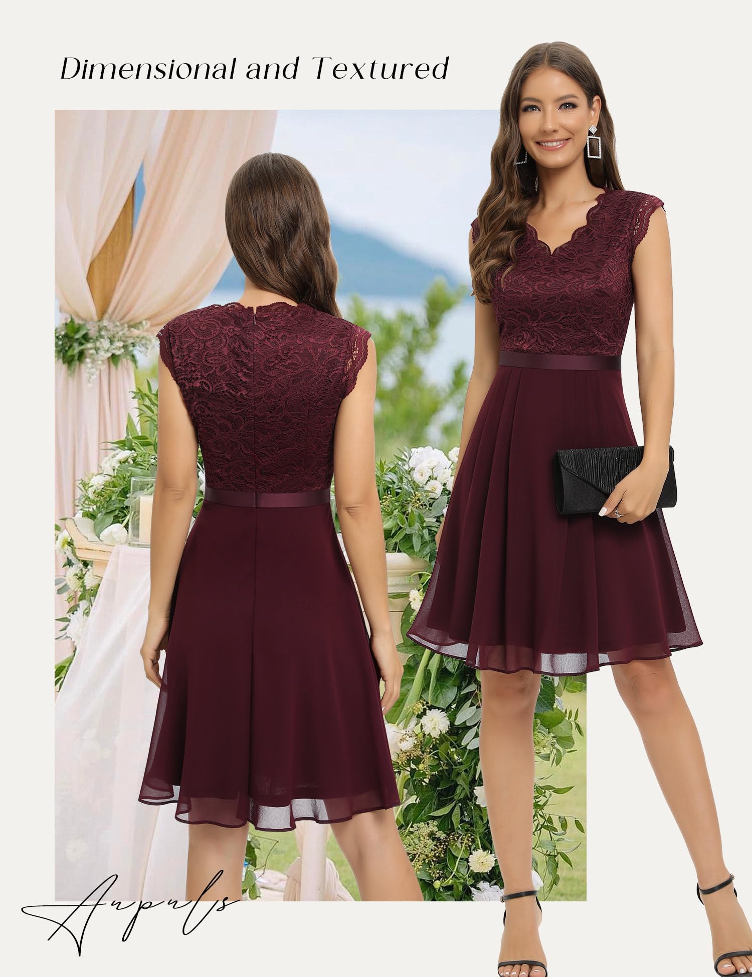 Dressystar Cocktailkleid Damen Hochzeitsgast Knielang Abendkleider Elegant für Hochzeit