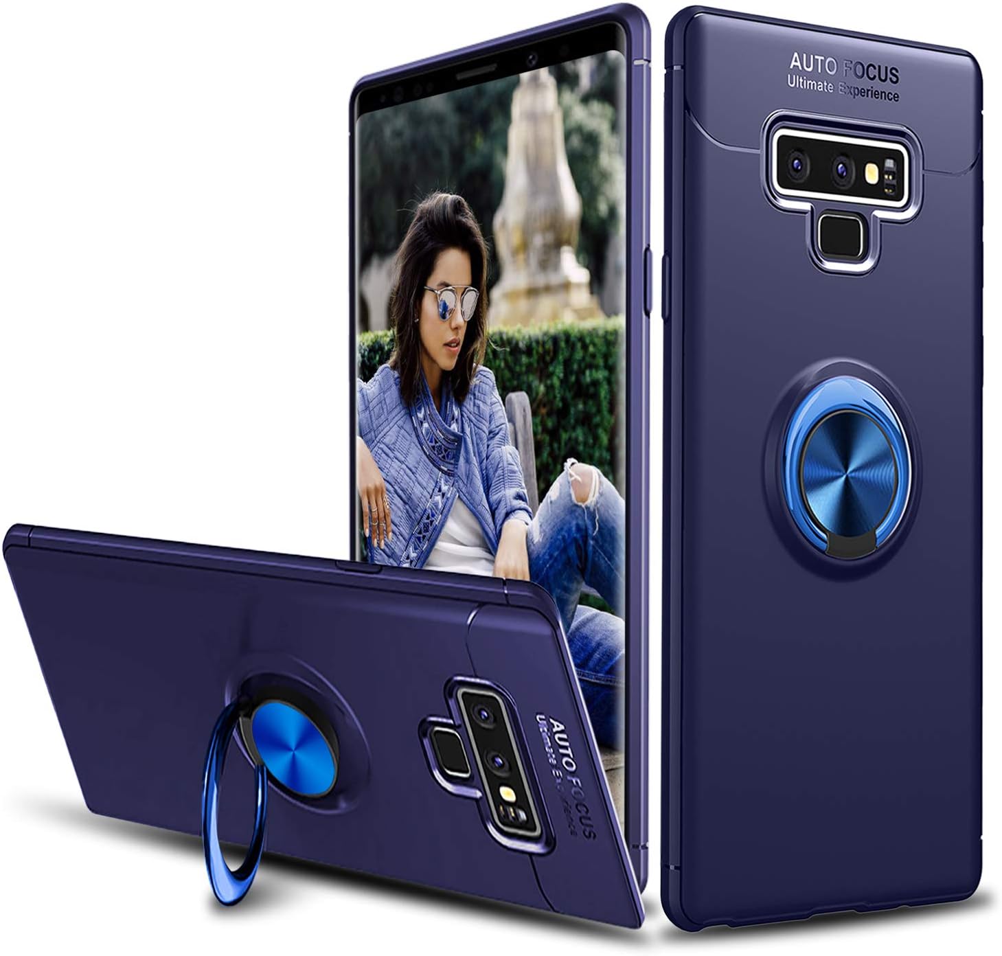 Galaxy Note 9 Case, Ring Series Slim Soft TPU 360 Degree Rotating Ring Kickstand with Magnetic Shockproof Protective Case Cover for Samsung Galaxy Note 9 / SM-N960U (Blue)