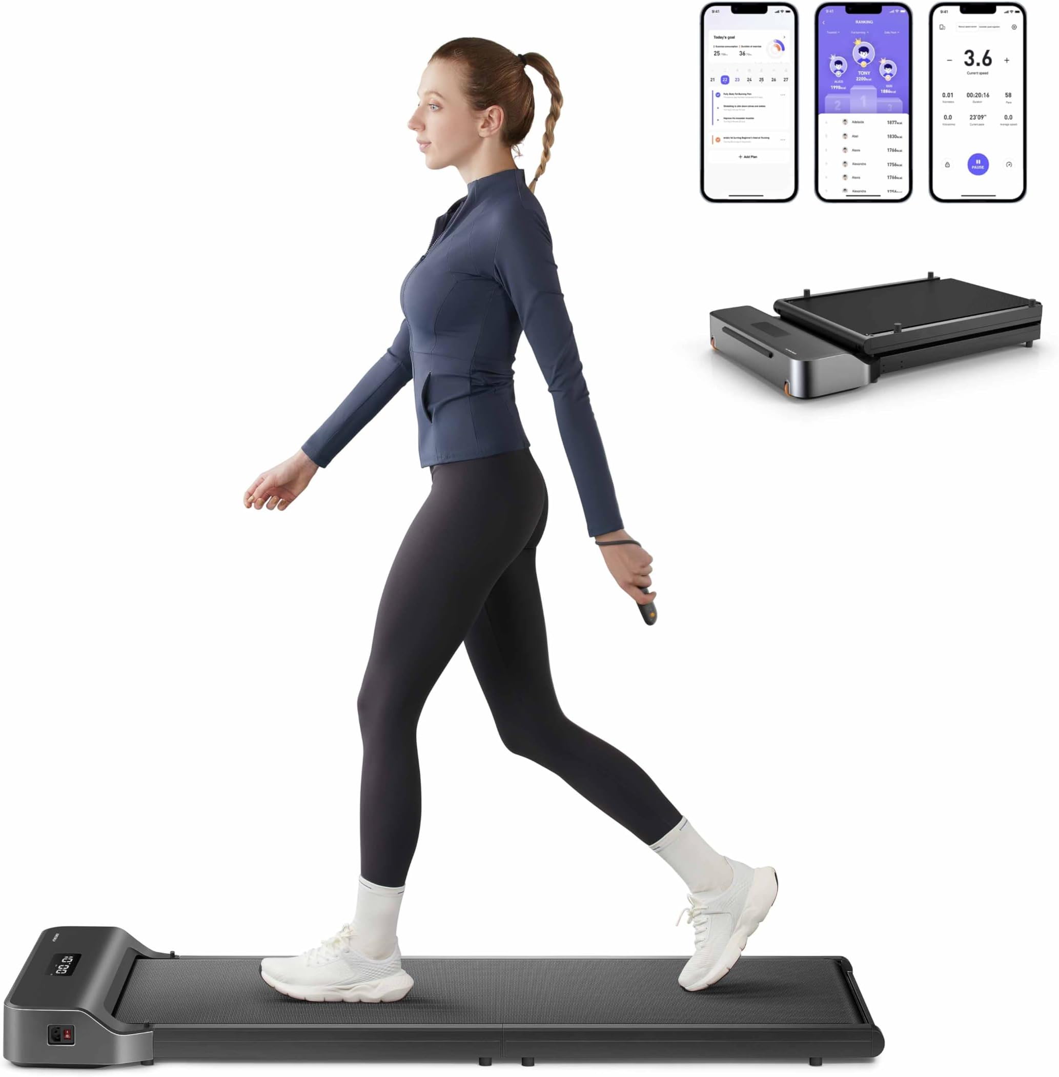 Walkingpad Z1 Walking Pad Treadmill, 180°Foldable Under Desk Treadmill for Home Office with 110KG Capacity, 2 in 1 Portable Treadmill for Walking and Jogging Remote Control in LED Display