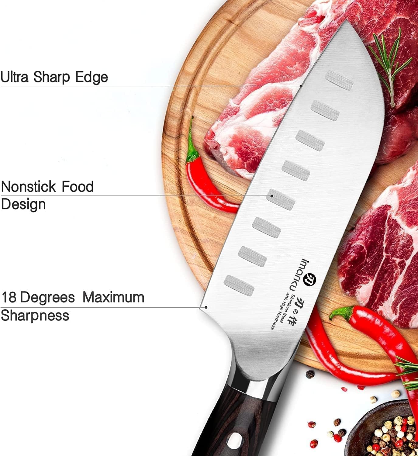imarku Santoku Knife Chef Knife 5 inch Ultra Sharp Asian Knife Japanese Chef Knife - Japanese SUS440A Stainless Steel - Ergonomic Pakkawood Handle, Best Christmas Gifts for Women Men - Image 6