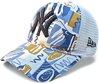 Fine Sports Cotton Trucker Cap, Blue and Gold Abstract Pattern, Mesh Back, Black Logo Price In India