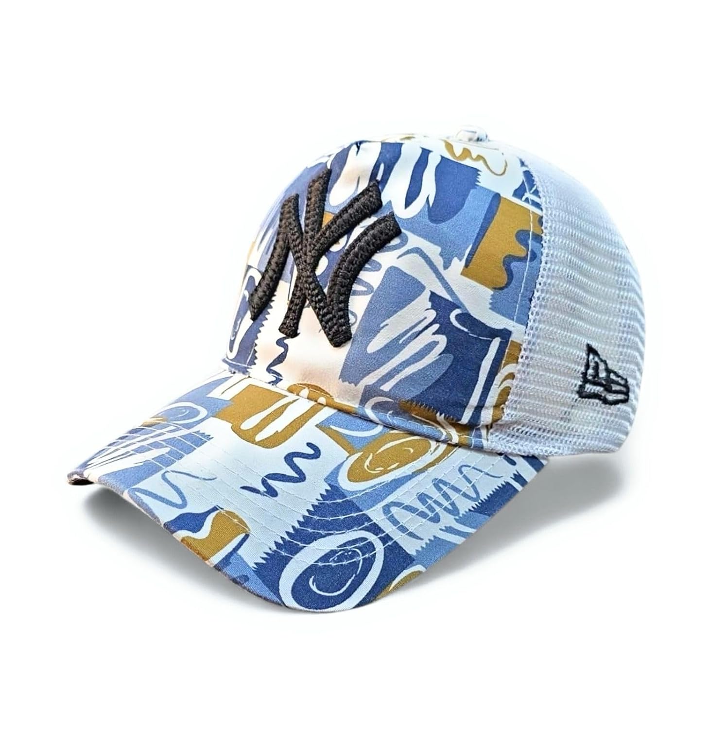 Fine Sports Cotton Trucker Cap, Blue and Gold Abstract Pattern, Mesh Back, Black Logo - Review, Price and Buying Guide