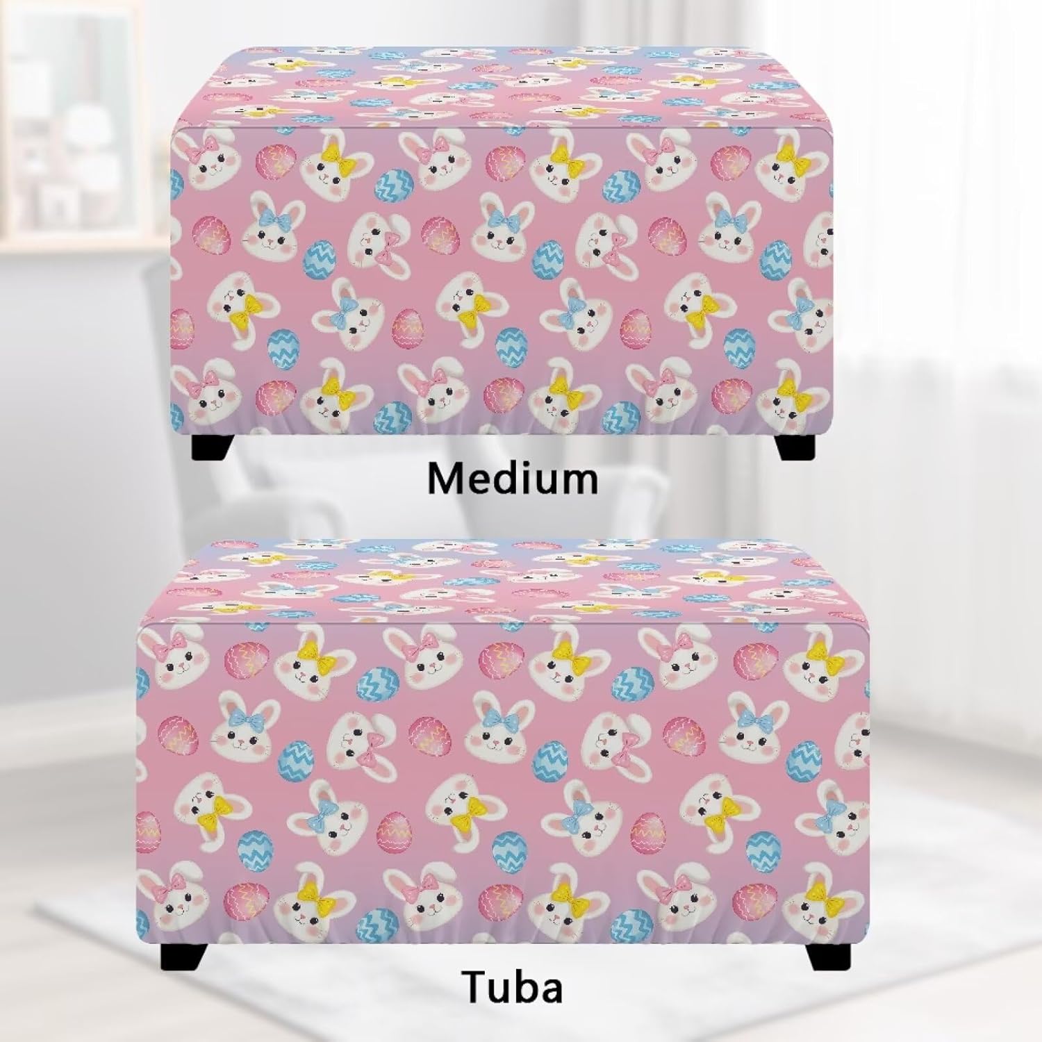 Ottoman Cover Rectangle, Easter Bunny Stretch Ottoman Slipcovers Waterproof Soft Footrest Stool Cover Footstool Furniture Protector with Elastic Bottom