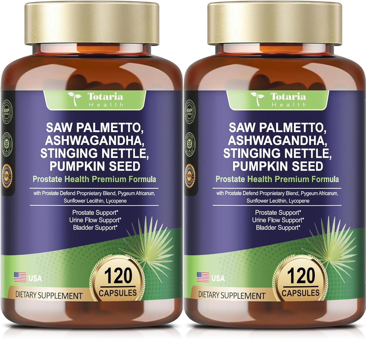 2Pack Organic Saw Palmetto - Prostate Health Supplements for Men with Ashwagandha Root, Stinging Nettle, Pumpkin Seed, Prostate Defend Propnietary Blend, DHT Blocker, 240 Count - Amazon product rated Grade C