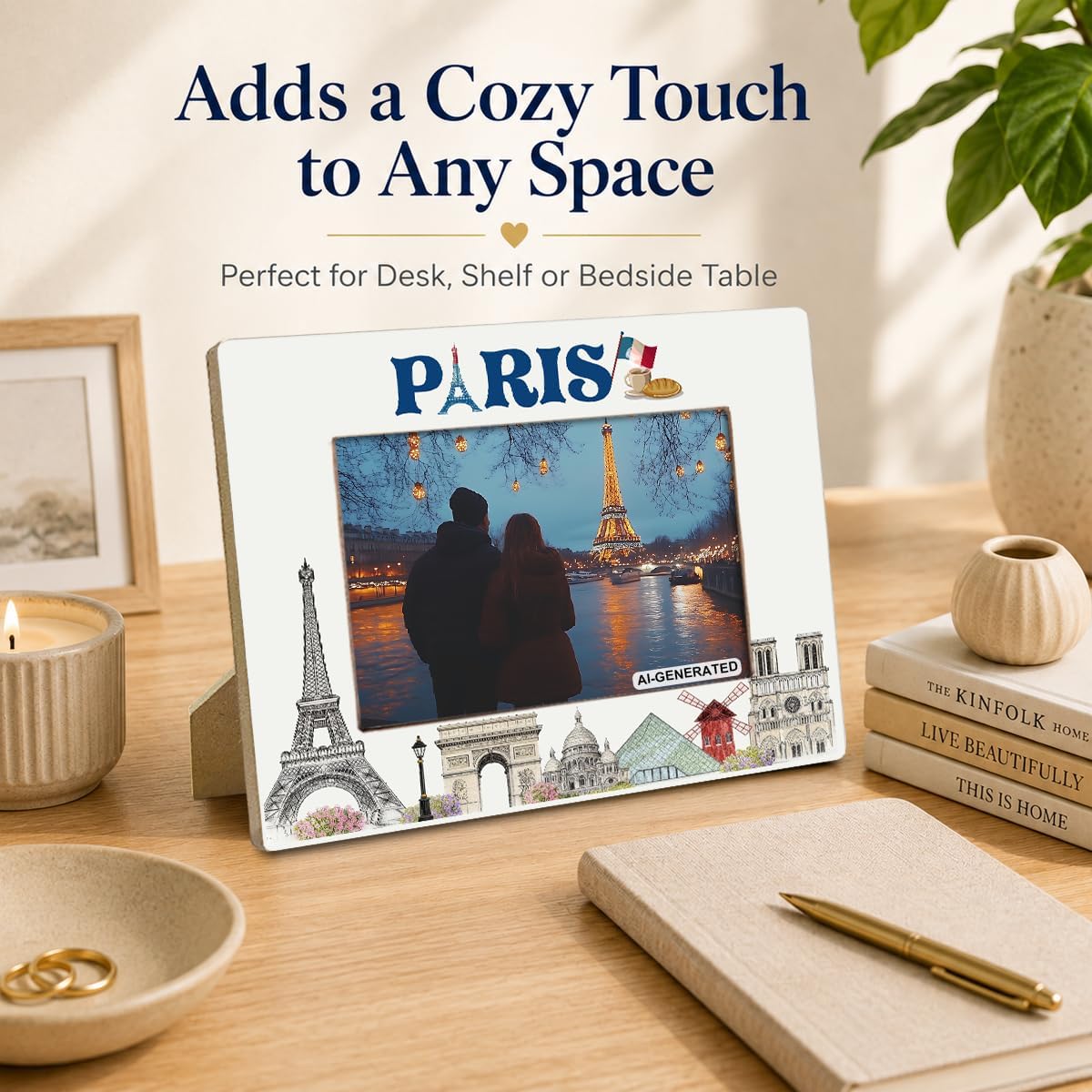 Travel Photo Frame-Paris Picture Frame, Paris Gifts, Honeymoon Gifts, Couple Trip Decor for Home Bedroom Shelf Table, Office Desk, Nightstand, Family Friends Souvenir Gift image 4