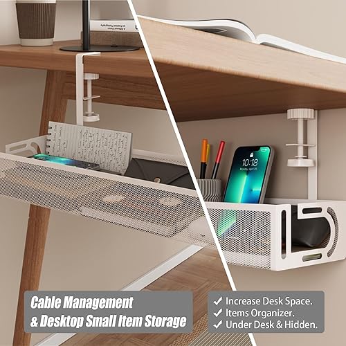 Miniatura 6 de Bandeja blanca para organizar cables debajo del escritorio, organizador de cables sin taladro, bandeja de cables de escritorio ajustable y