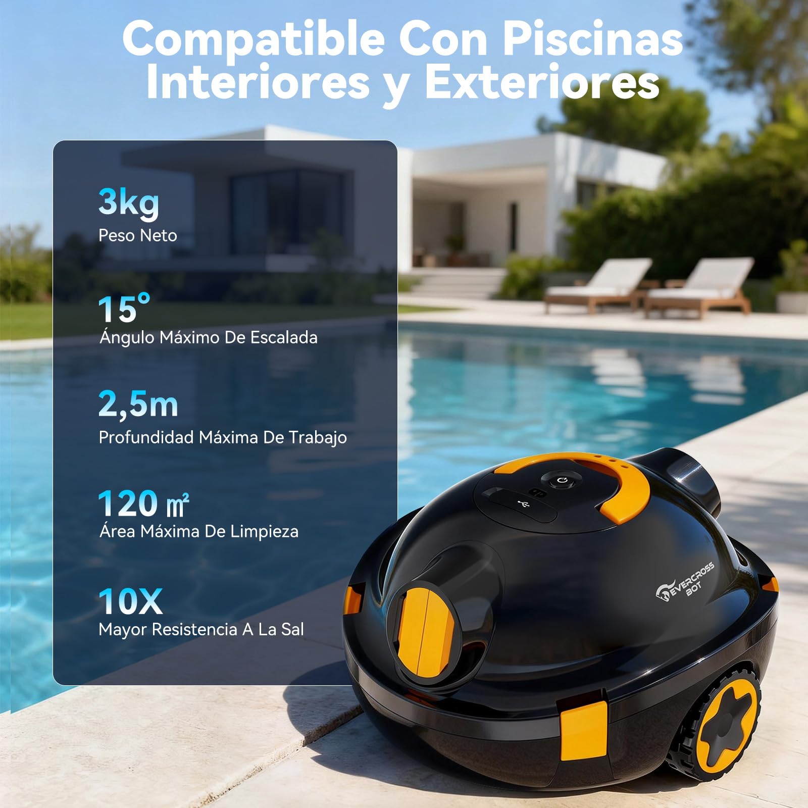 Y10 Robot Limpiafondos Piscina, Robot de Piscina Sin Cable, 100 Min de Limpieza del Suelo, Robots de Piscina para Piscinas de hasta 120㎡, Estacionamiento Automático, Filtro180μm (Negro)