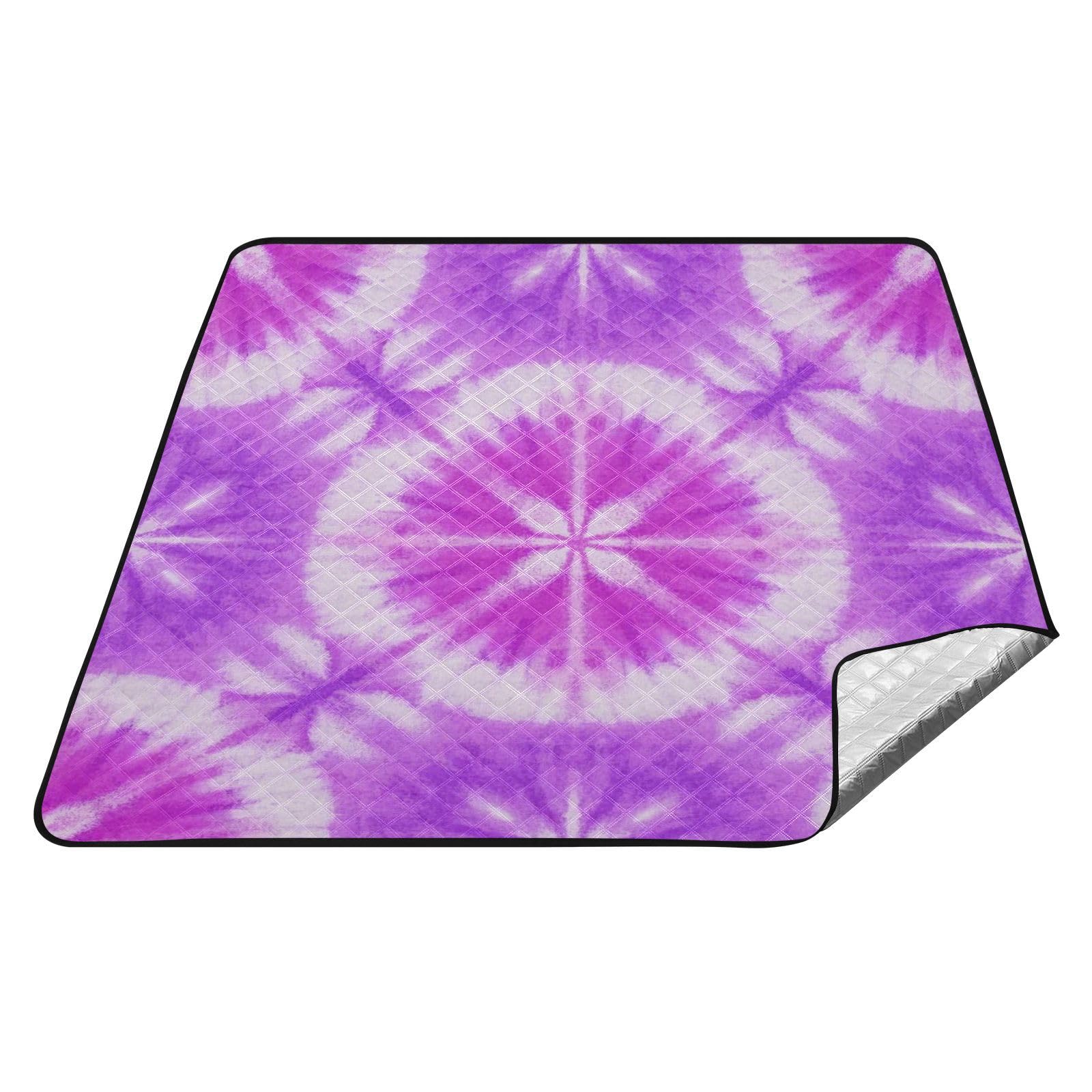Różowo-fioletowy tie-dye koce parkowe wodoodporne składane bez piasku na imprezę na zewnątrz mata plażowa do ziemi