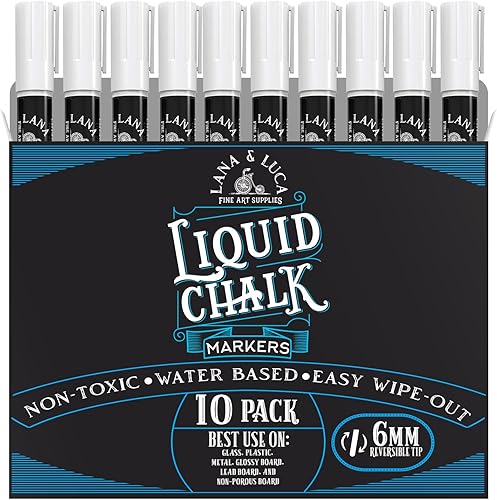 Miniatura 9 de Rotulador de tiza líquida – Marcador de borrado en seco blanco – Letreros de pizarra, ventanas, pizarra, vidrio (paquete de 6) punta reversible