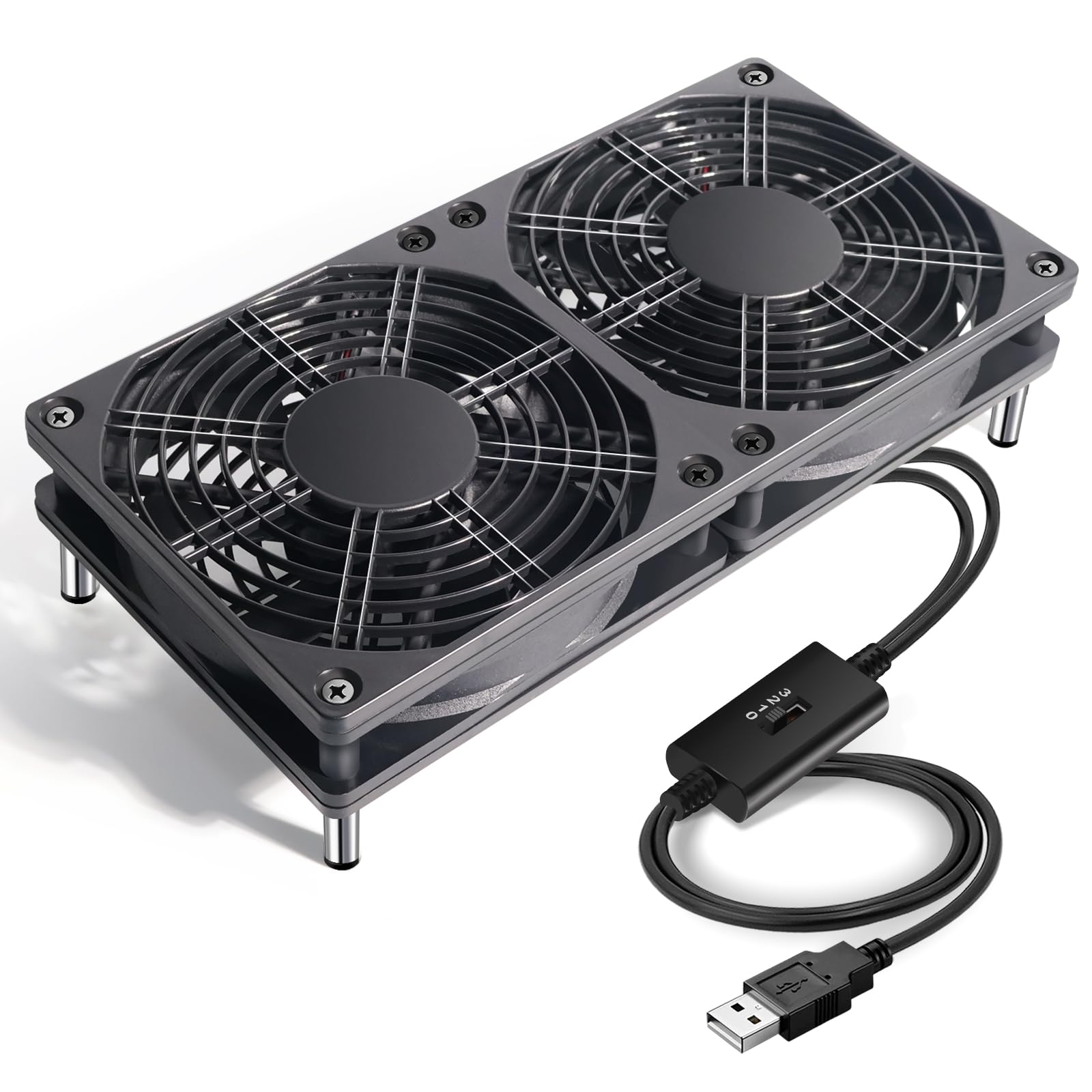 ブラックファン2個セット USB接続 Mauknci USBファン12cm 2個1組 スピード調整